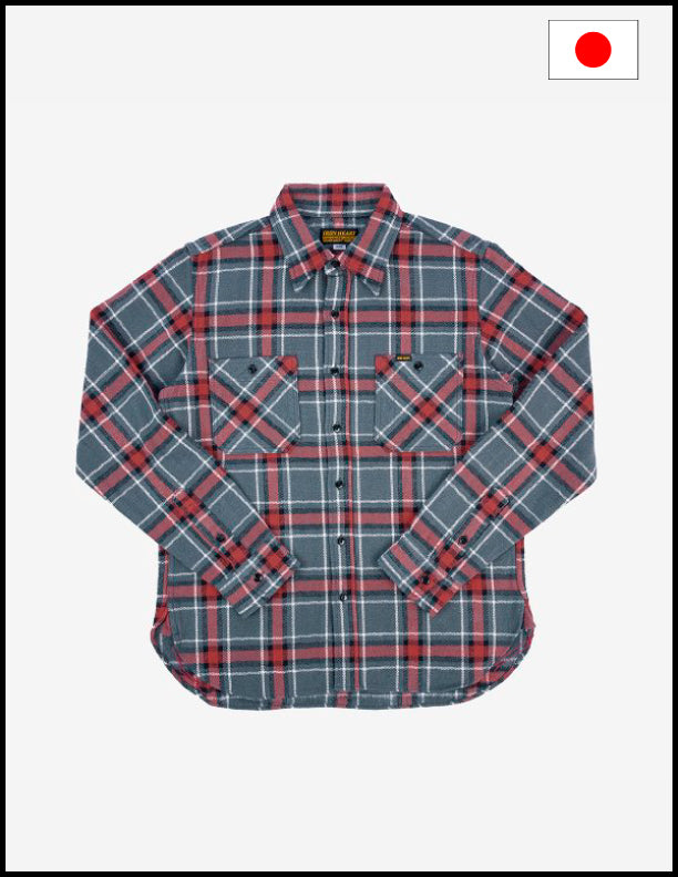 Iron Heart IHSH-375 Heavyweight 12oz Slub Flannel Shirt - Gray Herringbone Check for Men | Durable Workwear & Outdoor Activities