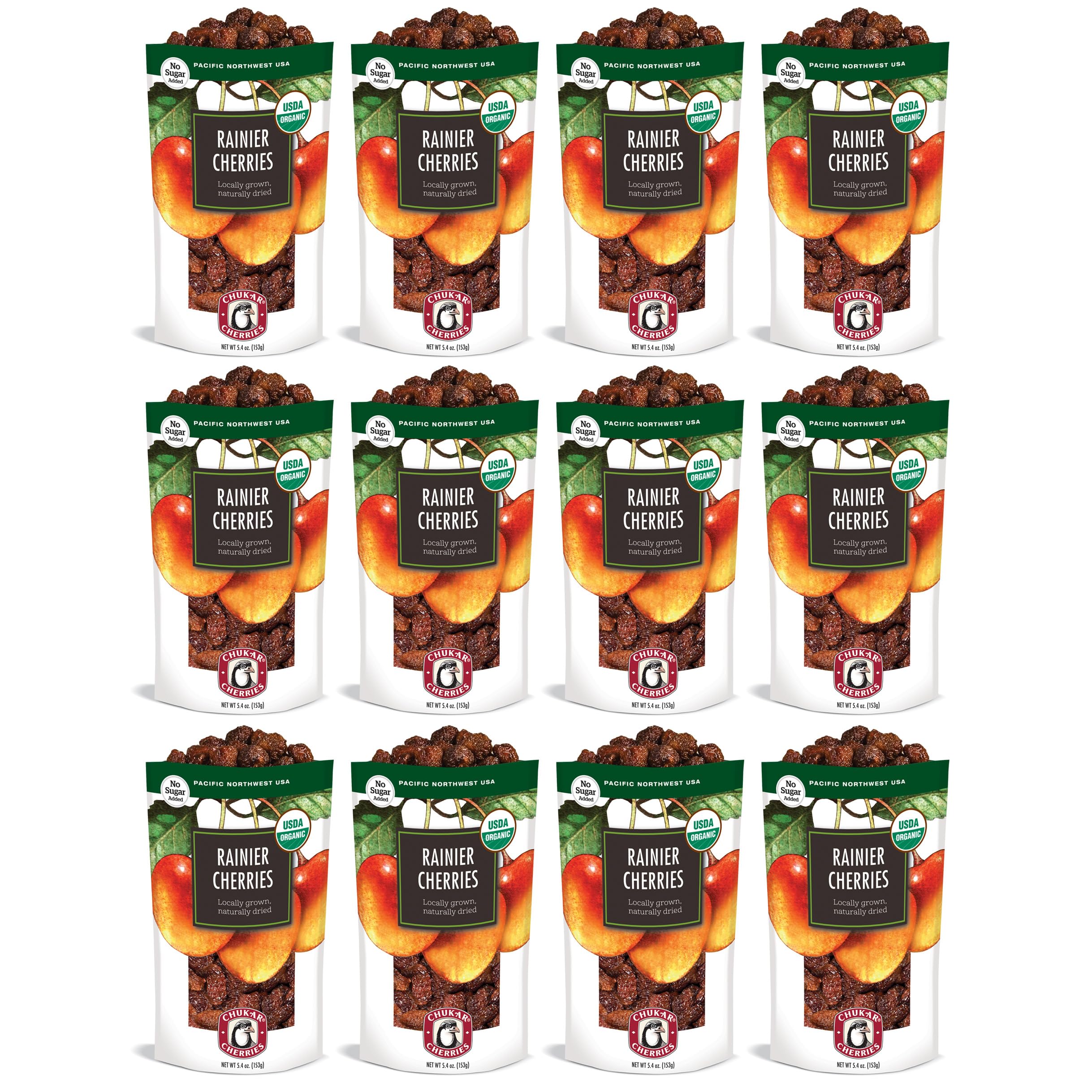 Organic Dried Rainier Cherries - No Sugar Added, Sulfite-Free, Preservative-Free | Northwest Grown, Naturally Dried | Healthy Snack for Hiking, Baking & Gift Giving (12 Bags)