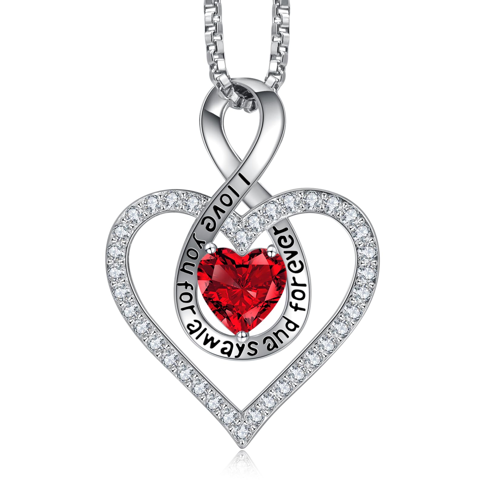 Beautiful Silver Birthstone Necklace for Women - Perfect Anniversary, Wedding, Birthday & Valentine's Day Gift for Wife, Girlfriend or Her - Heart Pendant Jewelry with 'I Love You' Message - Ideal for Romantic Occasions, Date Nights & Special Moments