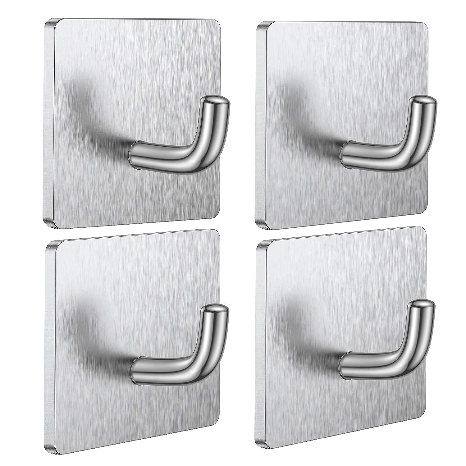 Sturdy Stainless Steel Wall Hooks - Heavy Duty Adhesive Hooks for Towels, Clothes & Doors (4 Pack) | Waterproof Bathroom Hanging Solution for Home & Office Organization