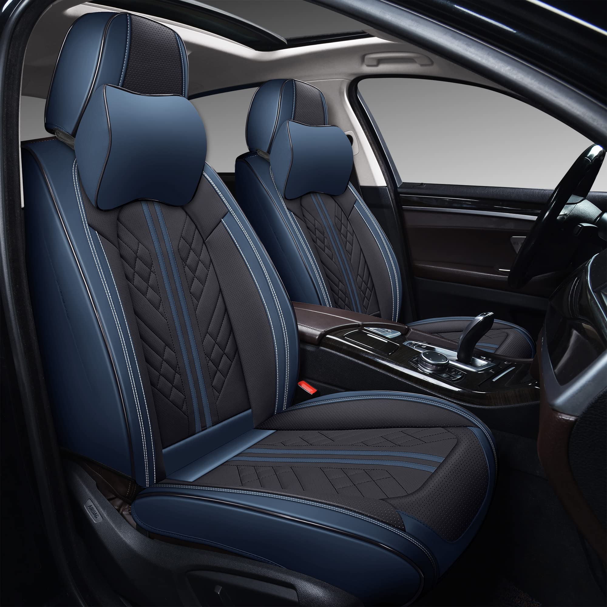 Premium Universal Anti-Slip Faux Leather Car Seat Cover - Full Coverage Design Fits Sedans, SUVs & Trucks with Headrests (Blue/Black) | Interior Accessories for Comfort & Vehicle Protection