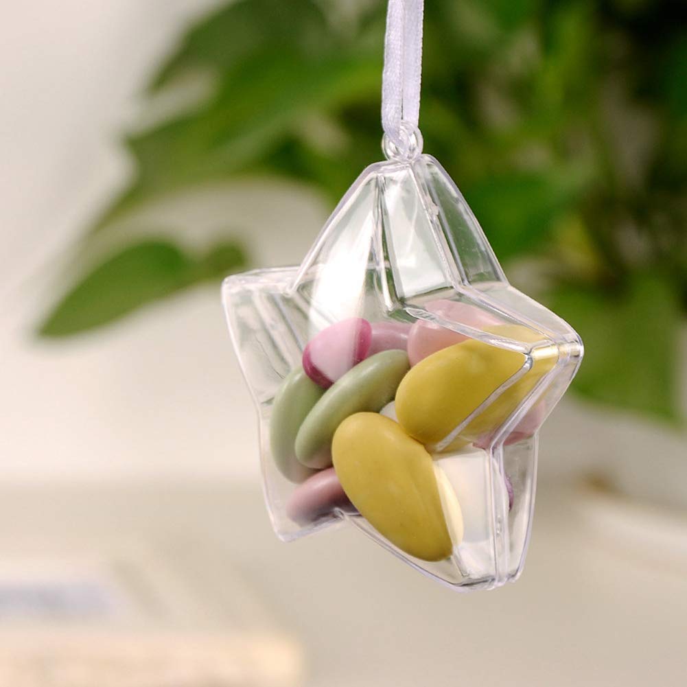 10Pcs Clear Plastic Pentastar Favor Boxes - 8CM Candy Containers for Christmas, Weddings, Baby Showers & Party Decorations | Perfect for Gift Giving, Candy Storage & Event Favors