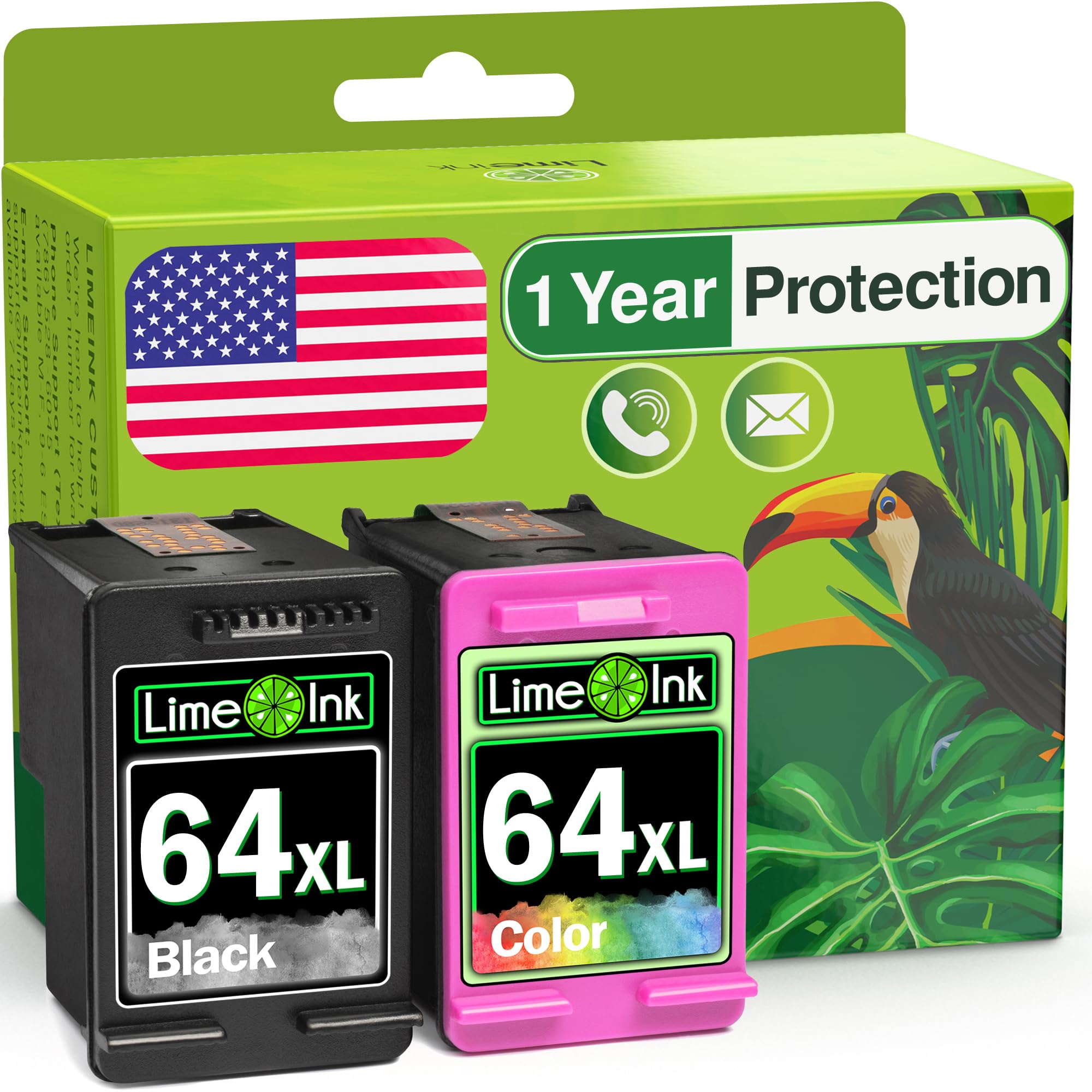 Limeink Remanufactured HP 64 & 64XL Ink Cartridges Combo Pack - 1 Black & 1 Color - Compatible with HP Envy Printers | High-Quality Replacement Ink for Home & Office Printing
