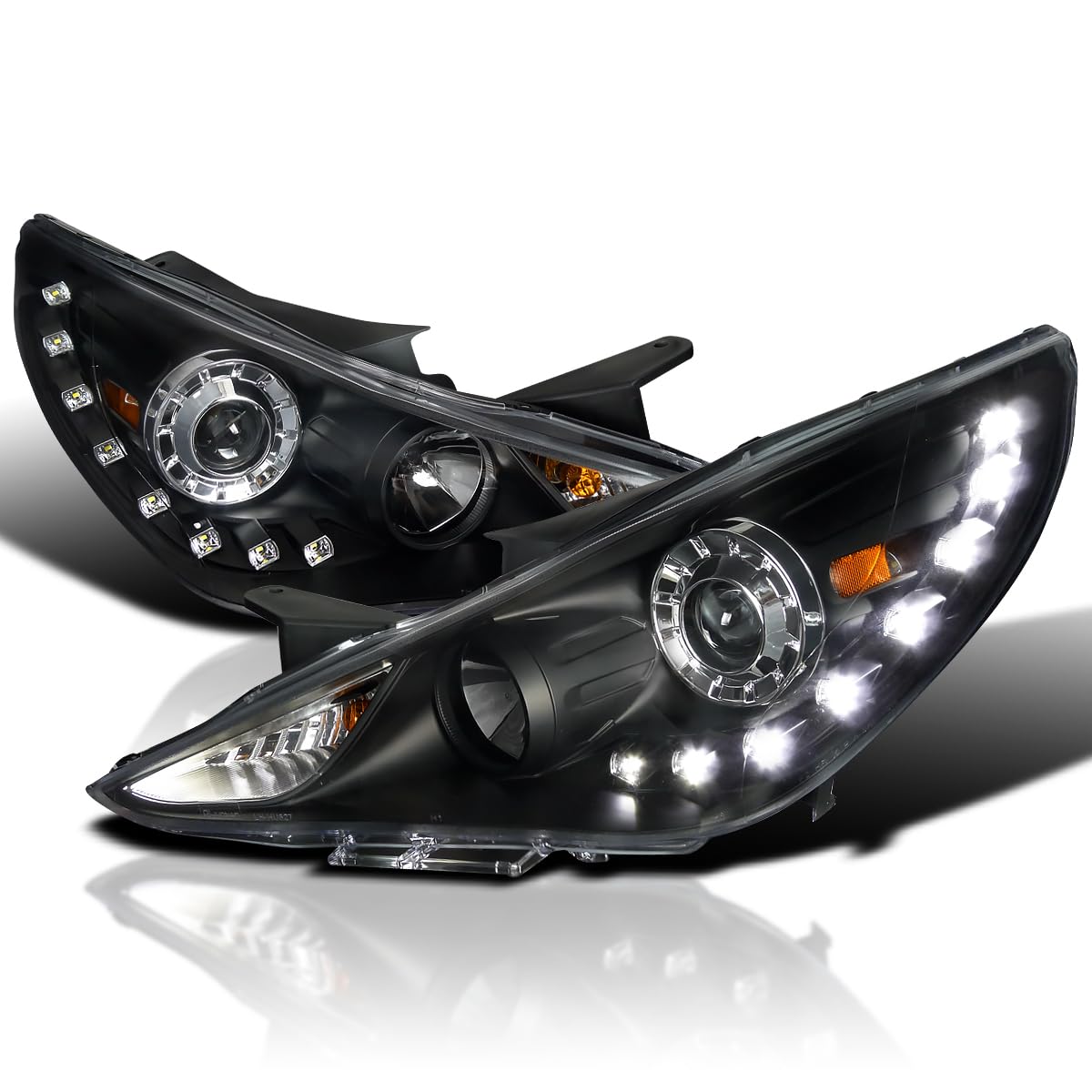 Spec-D Tuning SMD LED Black Projector Headlights - Compatible with 2011-2014 Hyundai Sonata - Left & Right Pair Headlamp Assembly - Upgrade for Night Driving & Enhanced Visibility