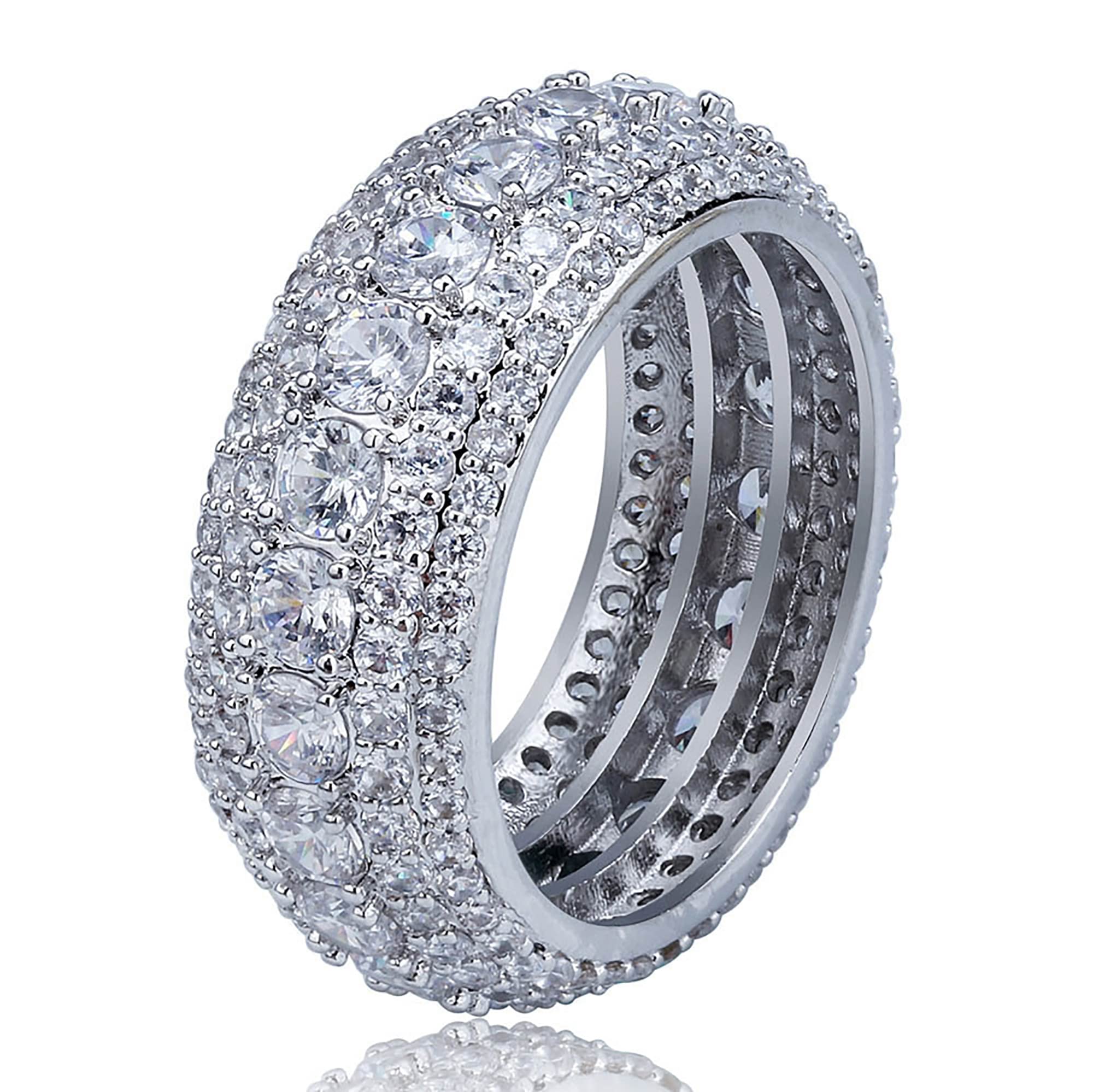 Men's Iced Out Hip Hop Cubic Zirconia Ring - Bling Diamond CZ Wedding Band for Engagement, Anniversary & Eternity - Perfect for Men & Women (Gift for Him/Her, Prom, Party, Special Occasions)
