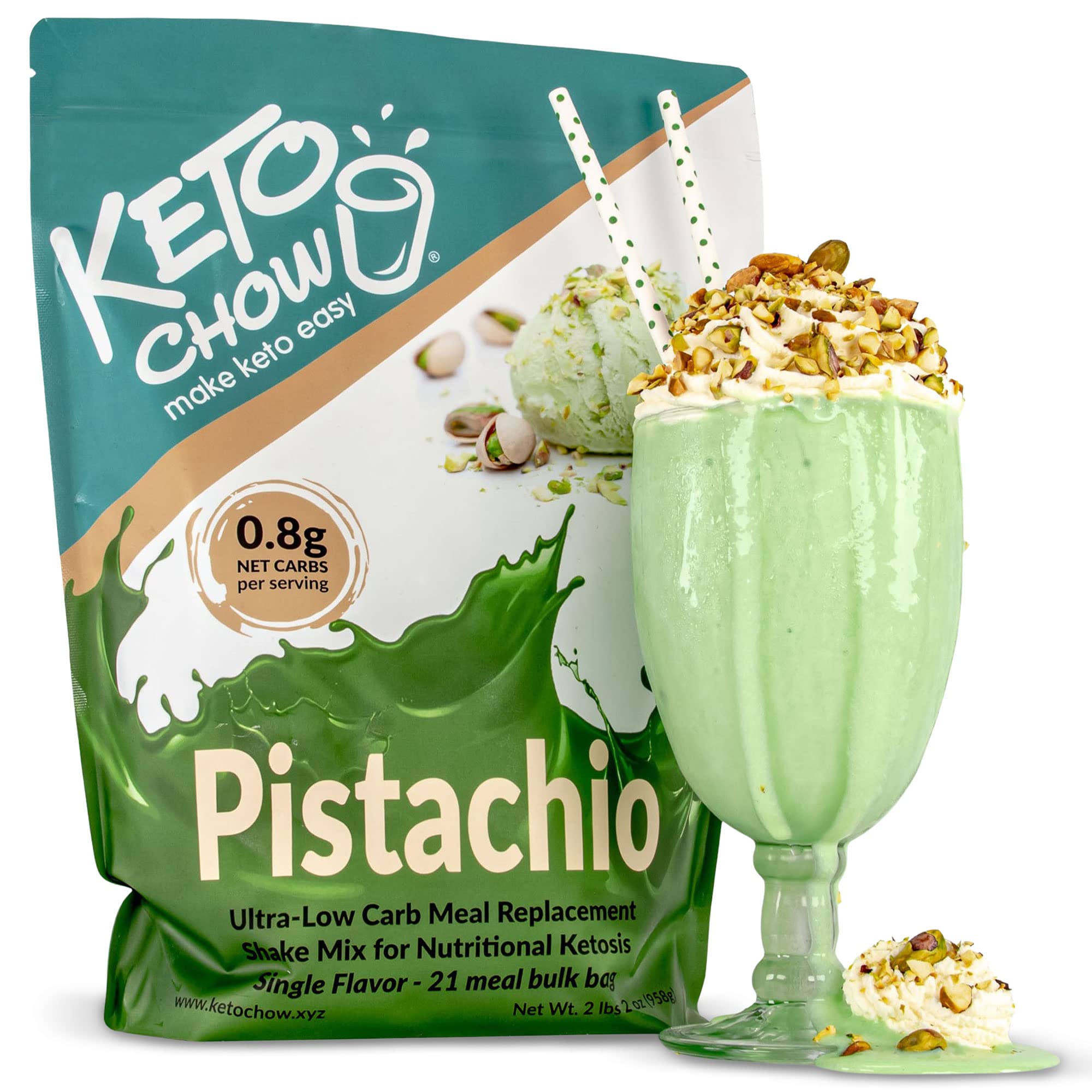 KETO CHOW PISTACHIO - Low Carb Ketogenic Meal Replacement Powder (21 Meals per Bag) for Weight Loss & Keto Diet | Perfect for Busy Professionals & On-the-Go Lifestyles