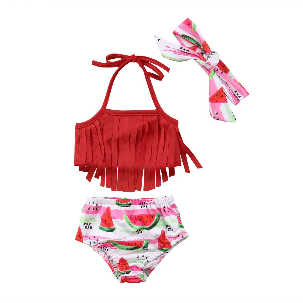 Pursuitlight Toddler Baby Girls Bikini Swimsuit Set with Tassels & Headband - Cute Swimwear for Beach, Pool & Summer Vacation