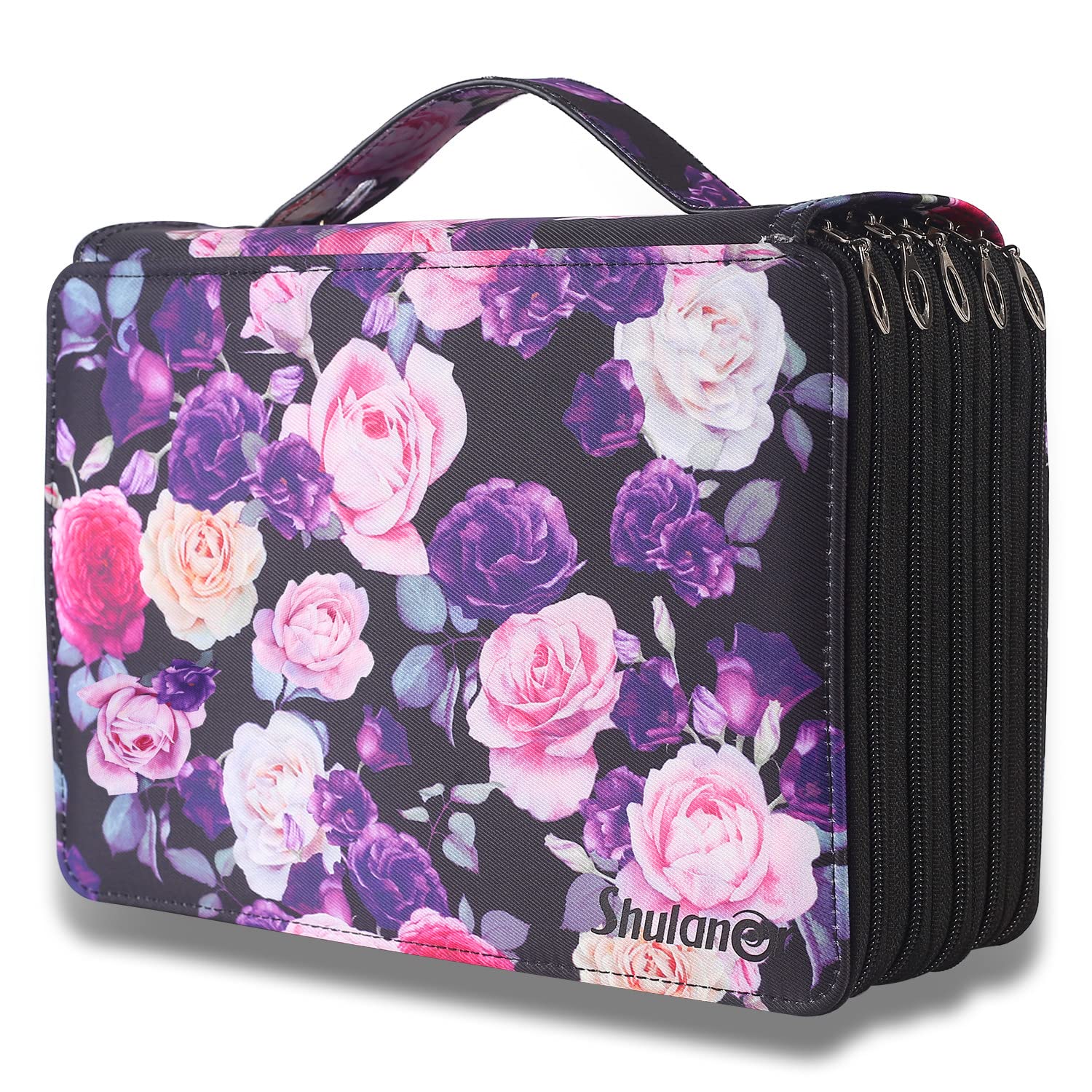 Shulaner 250 Slots Large Capacity Colored Pencil Case - Zippered Nylon Waterproof Pencil Organizer with Butterfly & Bicycle Design - Artist Pencil Storage Holder for Sketching, Drawing & School Supplies (Purple Rose)