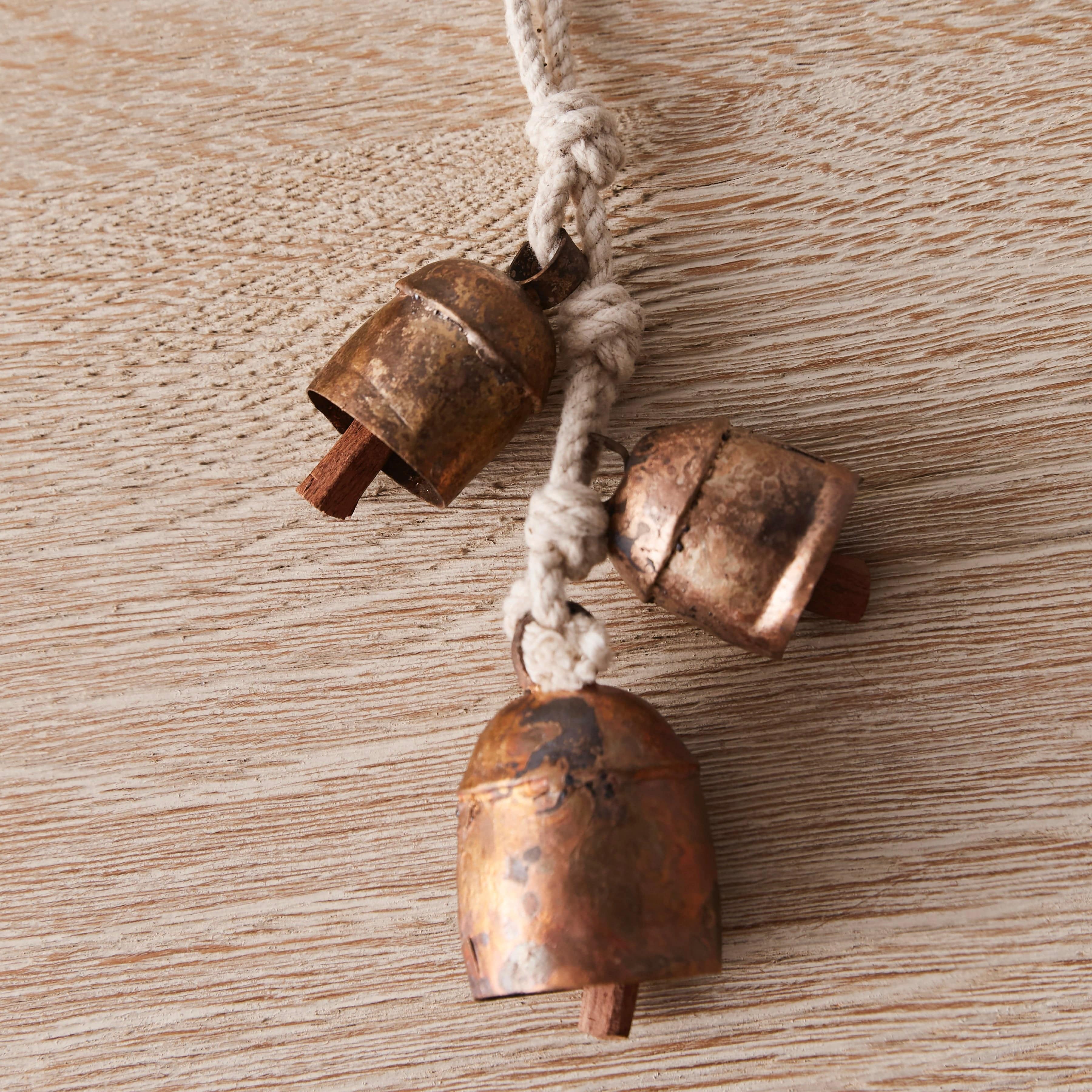 Ojas Triple Bells - Handcrafted Brass Wind Chimes for Home & Garden Decor | Perfect for Patio, Porch, and Outdoor Meditation Spaces