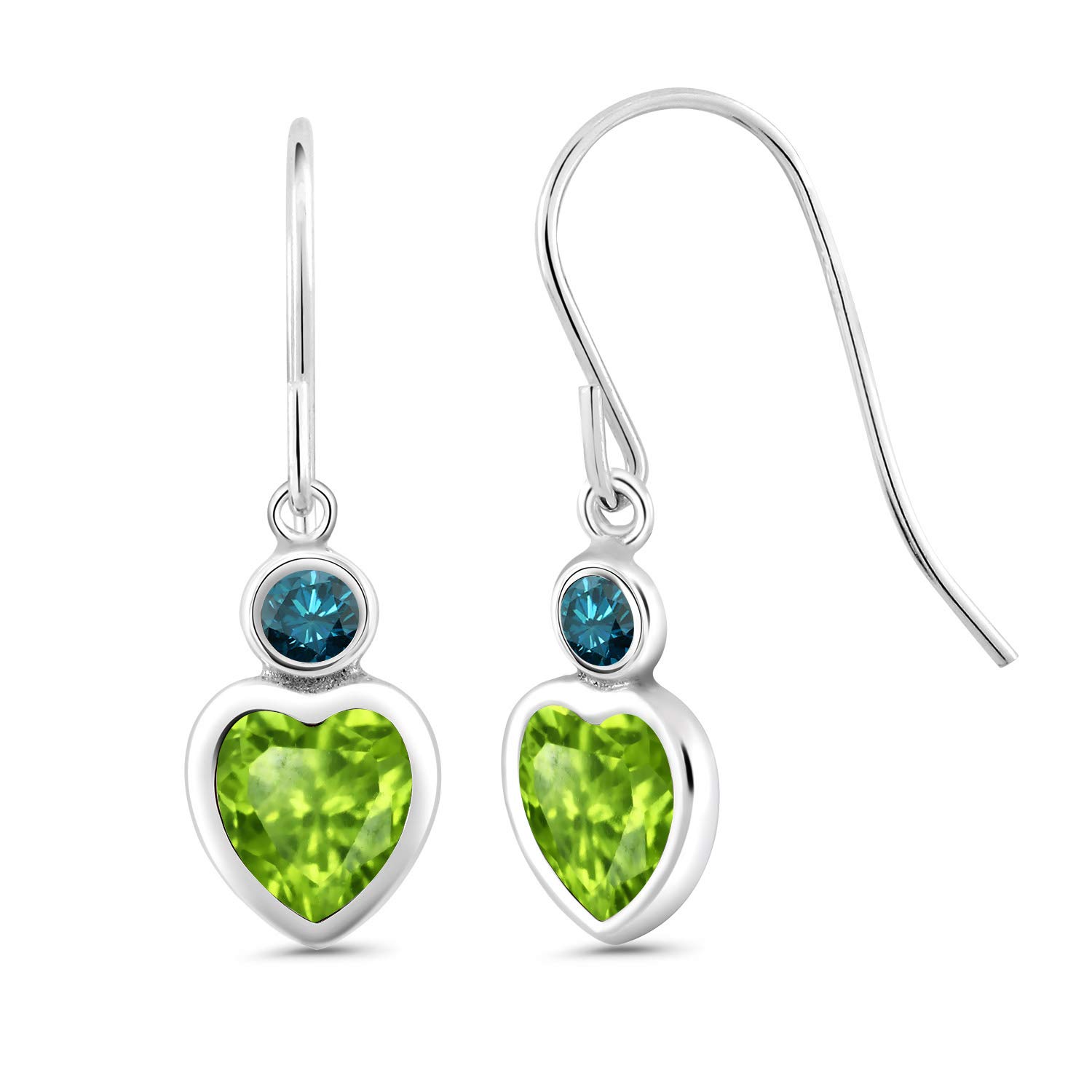 1.73 Ct Heart-Shaped Green Peridot & Blue Diamond Earrings in 925 Sterling Silver - Gem Stone King | Elegant Gift for Valentine's Day, Anniversary & Special Occasions