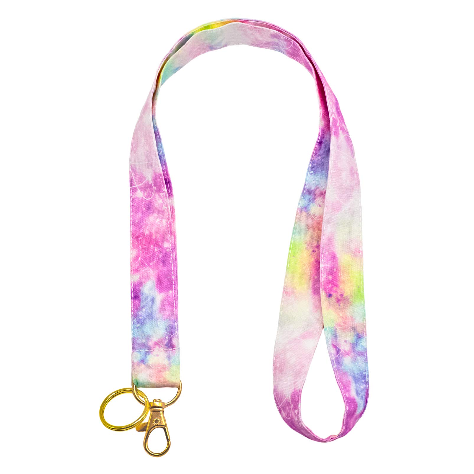 Pink Rainbow Lanyard Keychain for Women - Soft Cotton Neck Strap with Metal Clasp | ID Badge, Keys & Phone Holder