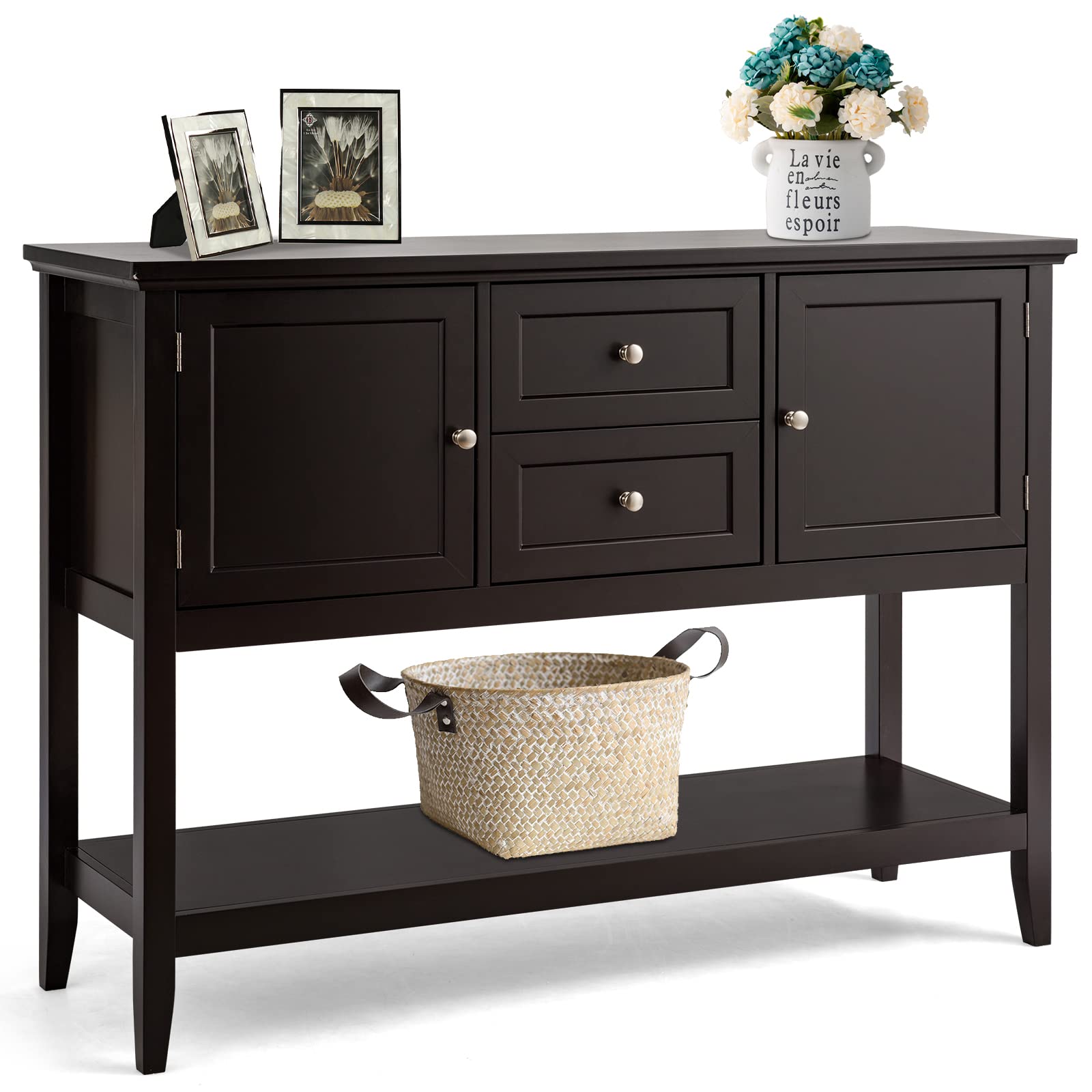 COSTWAY Buffet Sideboard with 2 Wood Storage Drawers & Open Shelf - Modern Console Table for Living Room, Kitchen & Dining Room Furniture (Coffee Finish) - Perfect for Home Storage, Display & Dining Room Organization