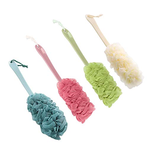 4 Pack Long Handle Shower Brushes - Soft Nylon Mesh Back Scrubber & Exfoliating Loofah Sponge for Men & Women, Bath Body Brush Set (4 Colors) - Perfect for Deep Cleansing, Dead Skin Removal & Relaxing Spa Experience