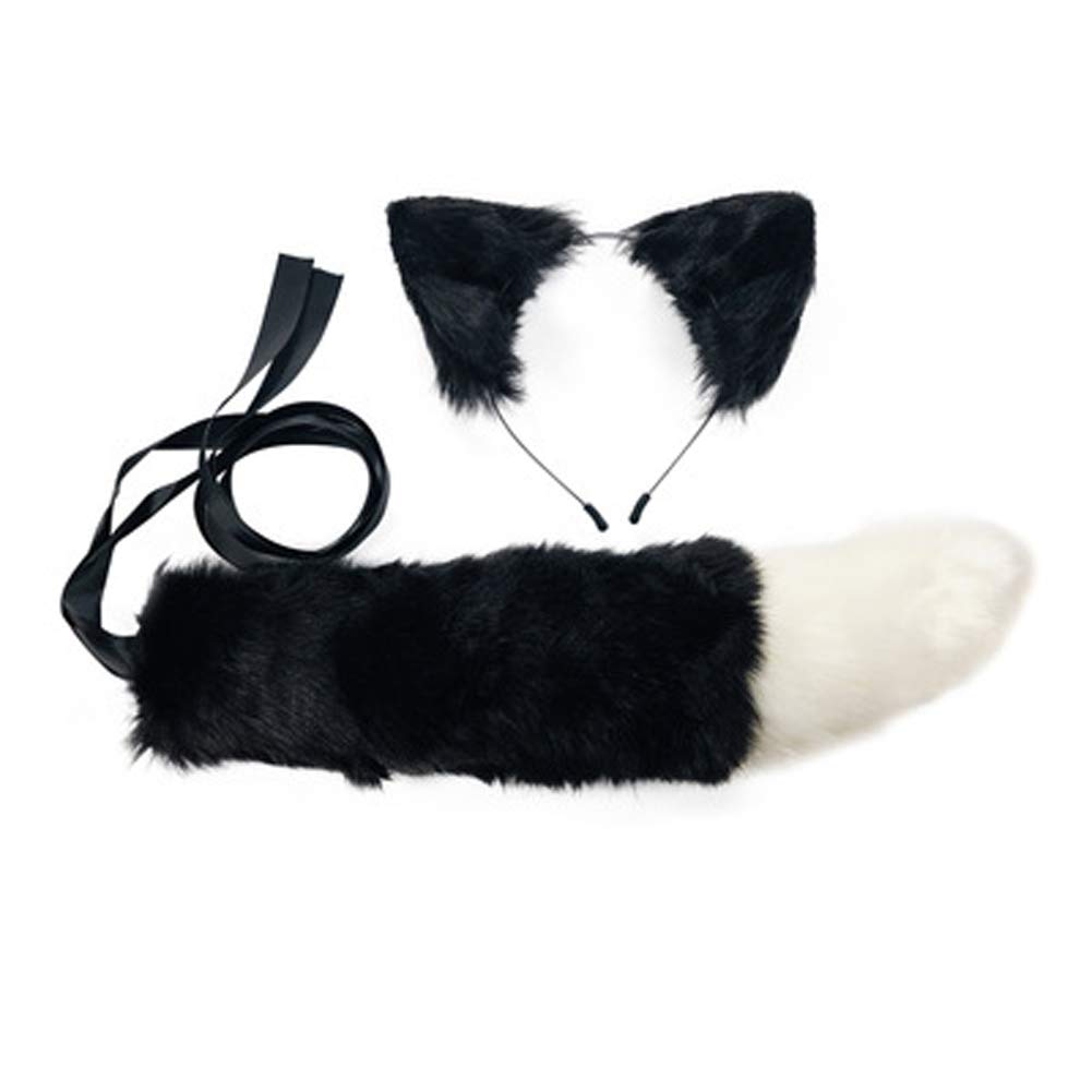 Handmade Fox & Wolf Ears Headband with Faux Fur Tail - Halloween Cosplay Costume Accessories for Anime Conventions, Costume Parties & Fantasy Photography