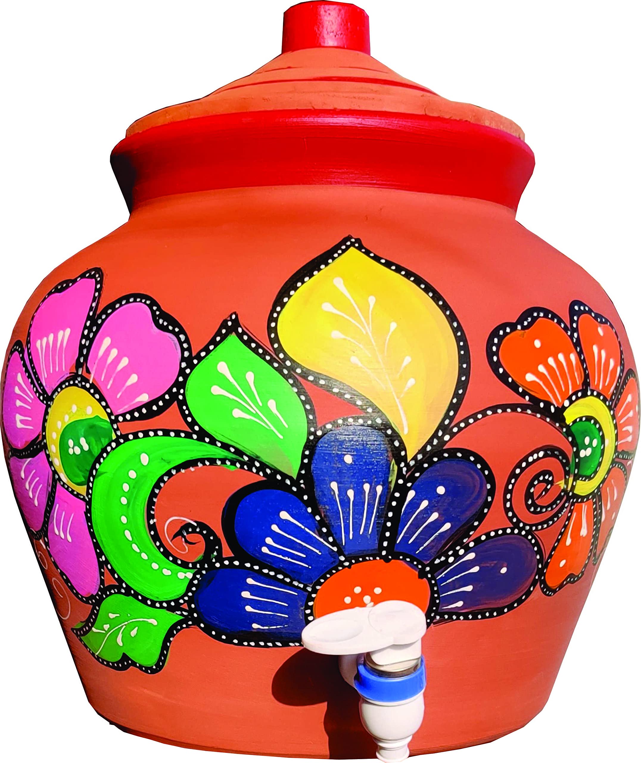 9L Unglazed Clay Water Pot with Flip Tap - Natural Water Cooler & Dispenser for Home, Office & Outdoor Use | Traditional Earthenware for Healthy Hydration