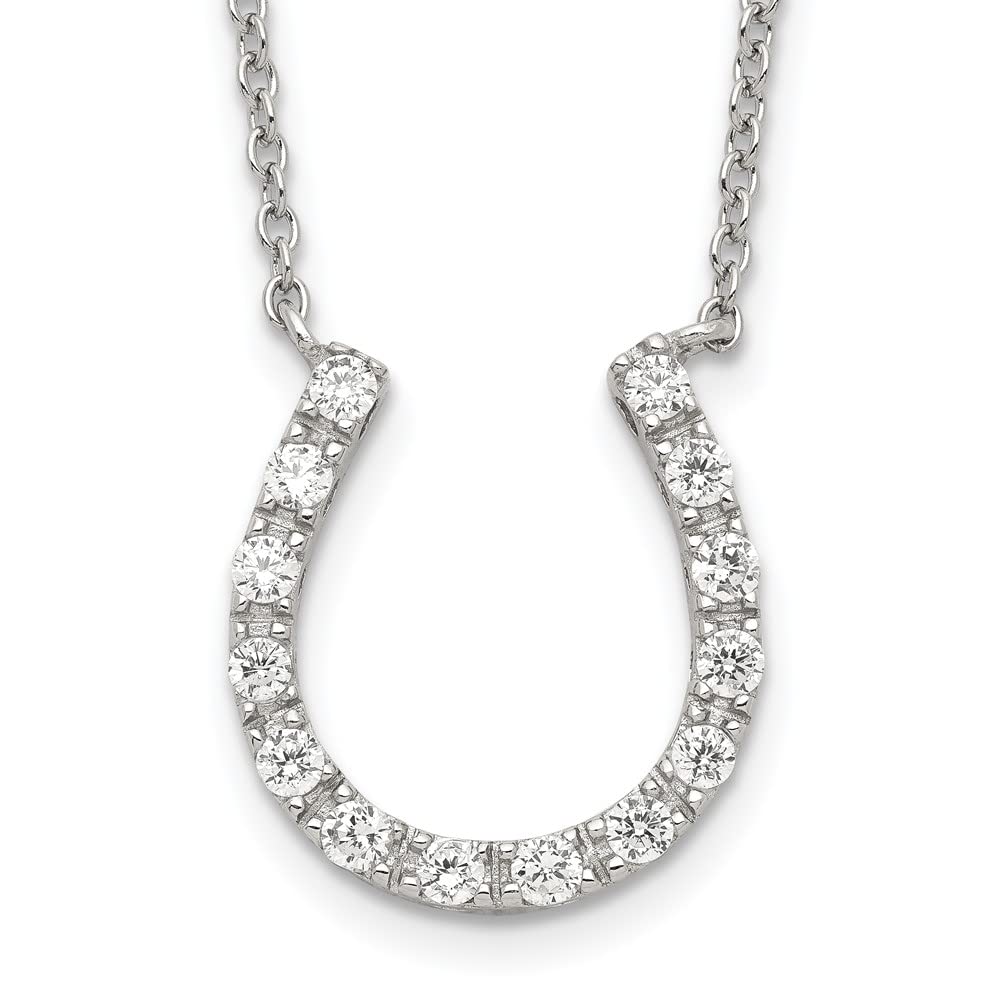 925 Sterling Silver Cubic Zirconia Horseshoe Necklace for Women - Elegant Fine Jewelry Gift for Her, 16