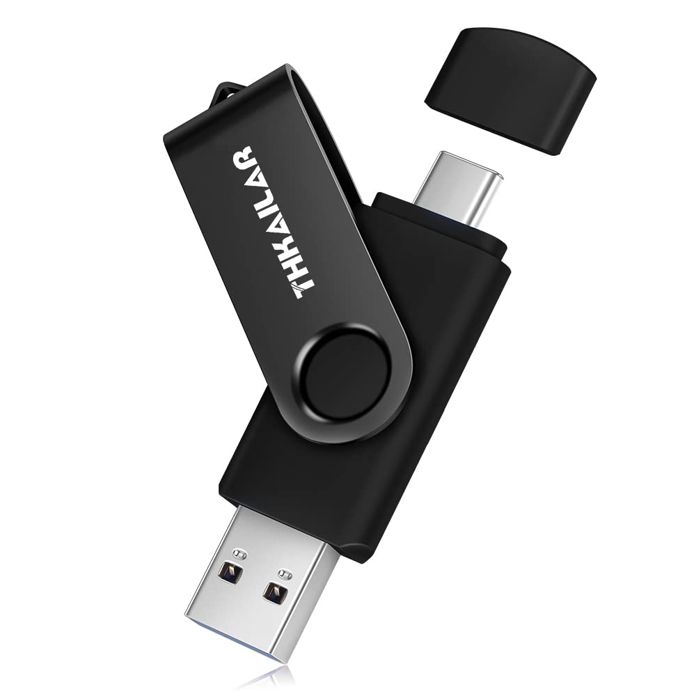 THKAILAR 128GB USB Flash Drive 2-in-1 Dual Port (USB 3.0 & Type-C) High-Speed Memory Stick - Compatible with MacBook, Samsung, PC, Laptops & Tablets - Portable External Storage for Work, School, Travel & Data Backup (Black) - Perfect for Office Documents, Student Projects, Photo Storage & File Transfer