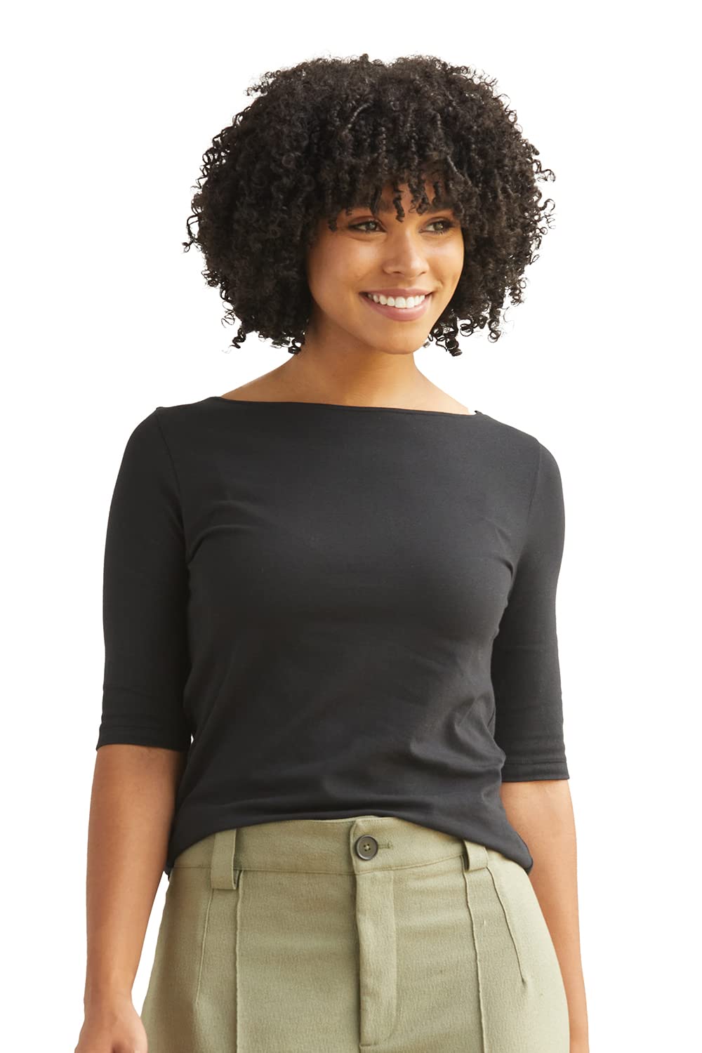 Organic Pima Cotton Women's Half Sleeve Boat Neck T-Shirt - Soft Breathable Casual Top for Summer, Work & Everyday Wear