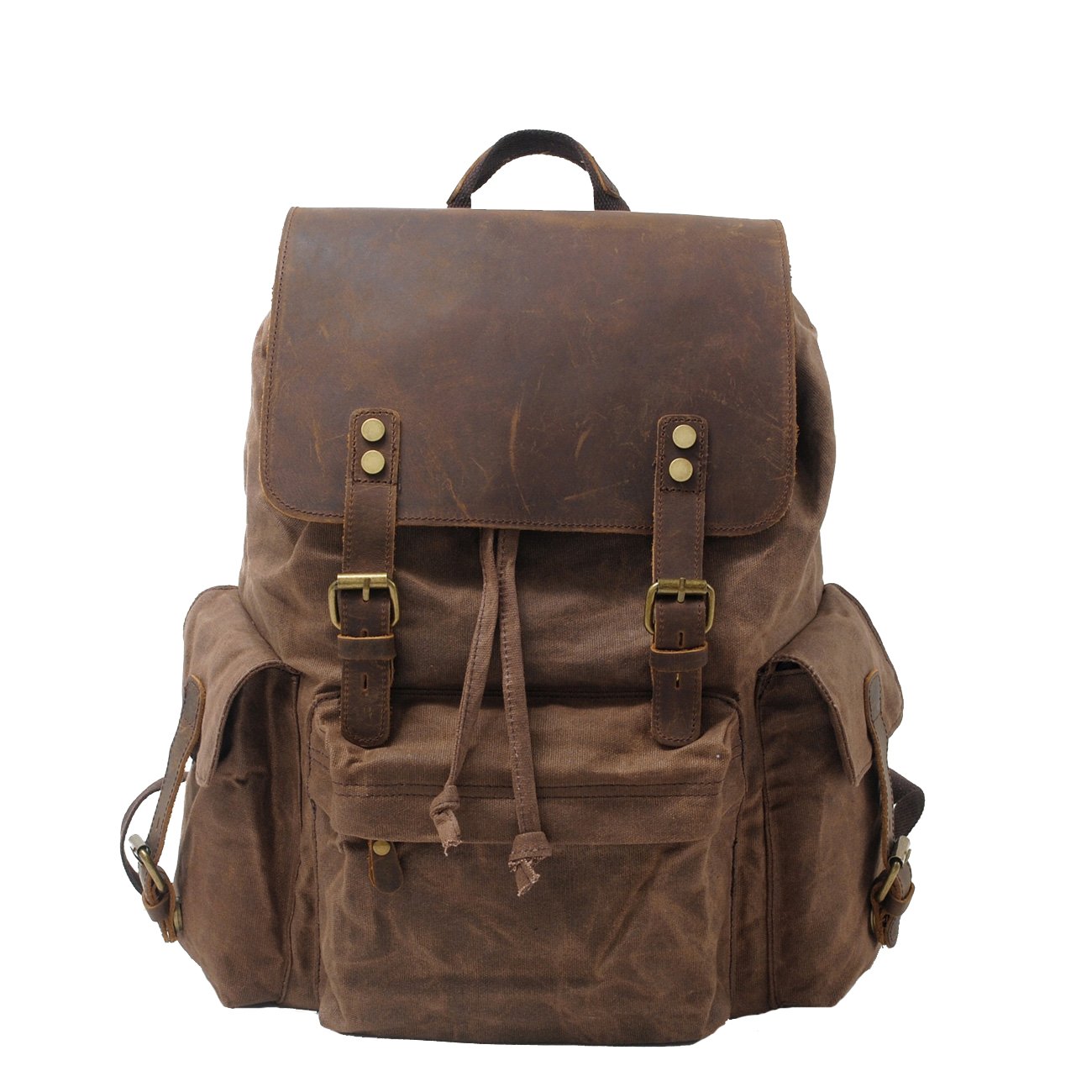 ALOVEY Genuine Leather & Canvas Backpack - Waterproof Travel Hiking Daypack for Men & Women - 15.6 Inch Laptop Compartment - Durable School Bag & Rucksack - Perfect for Work, College, Outdoor Adventures & Coffee Shop Visits