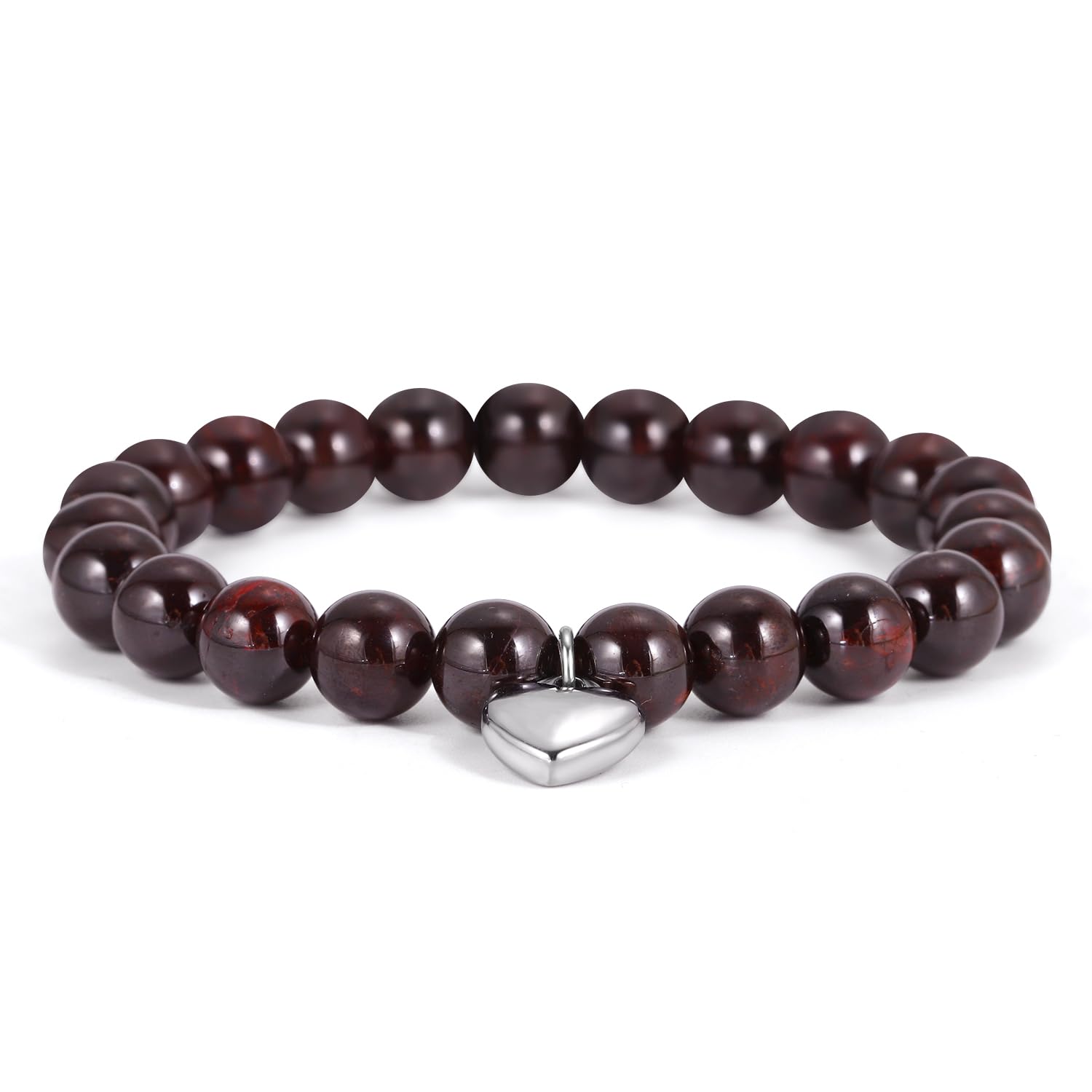 Qitian Birthstone Bracelet - Natural Stone Healing Chakra Bracelet for Relaxation & Encouragement, Heart Charm Beaded Bracelet for Women, Best Friend Birthday Gifts, Thank You Gifts for Meditation & Yoga