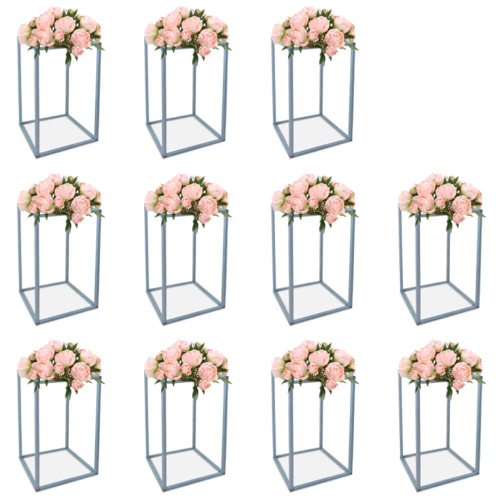 LOYALHEARTDY Modern Geometric Wedding Flower Stand - Silver Metal Vase Column for Wedding Decor, Bridal Shower, Reception Centerpiece - Elegant Floral Display for Ceremony & Home Decor