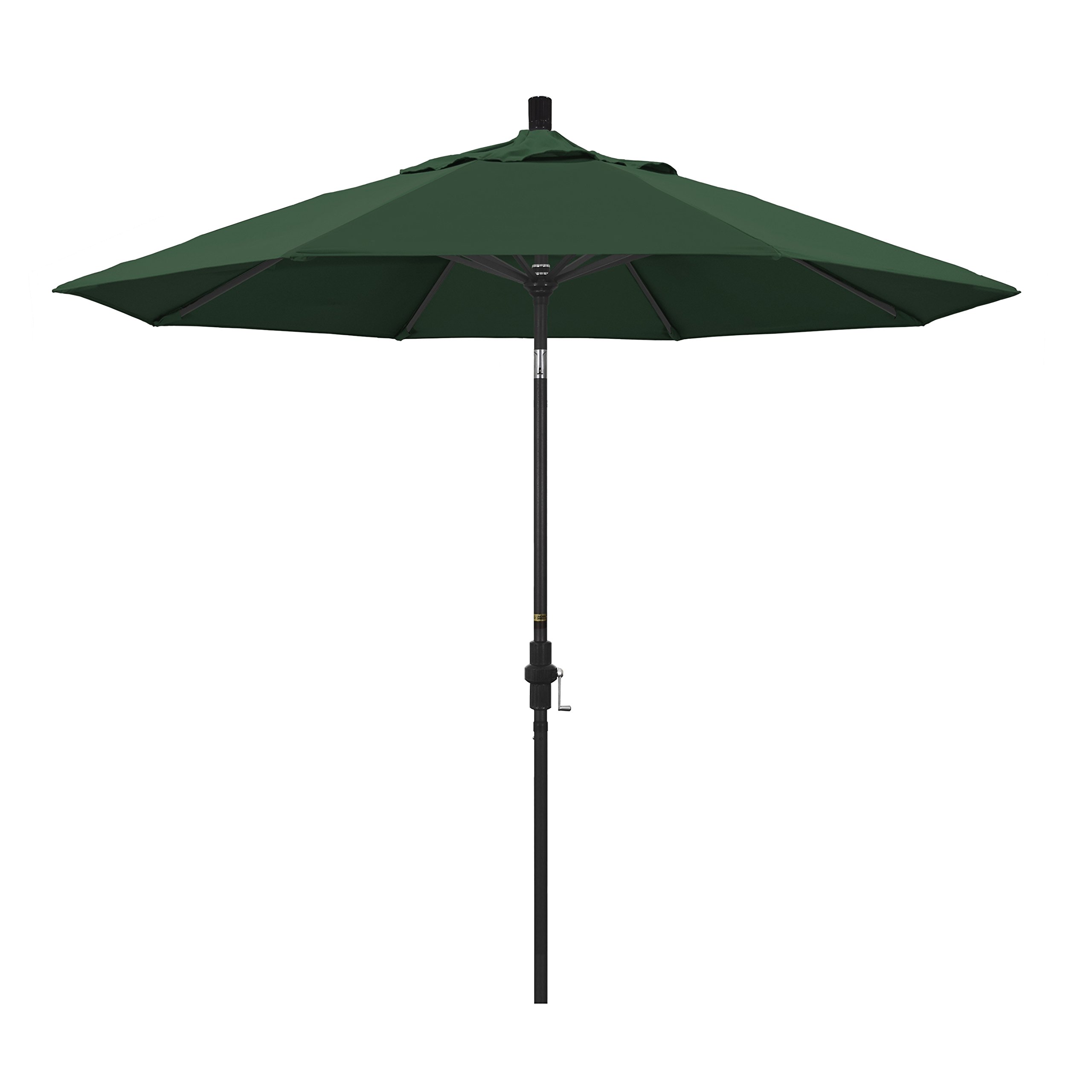 9' Round Aluminum Market Umbrella with Crank Lift & Tilt - California Umbrella (Hunter Green Olefin, Black Pole) - Perfect for Patio, Garden, Poolside & Outdoor Dining Areas