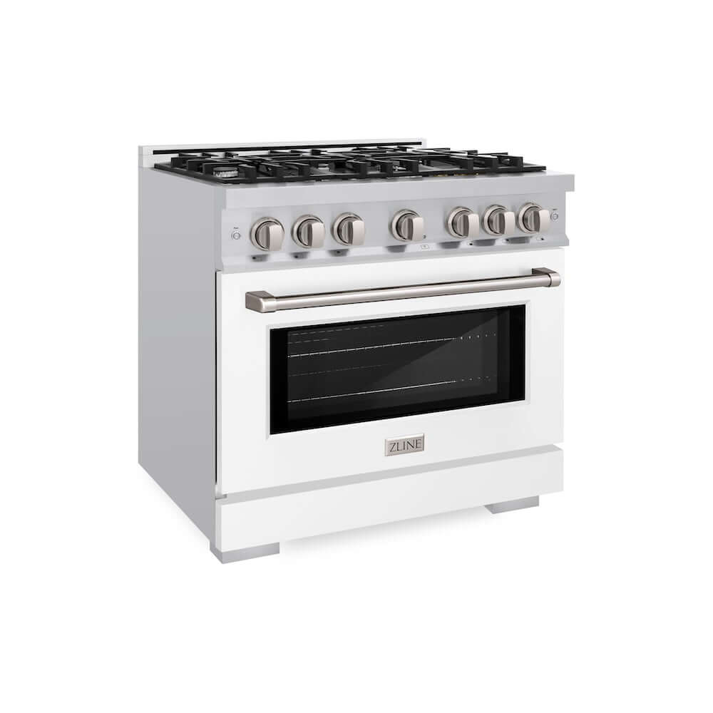 ZLINE 36 Inch 5.2 Cu. Ft. Select Dual Fuel Range - 6 Burner Gas Cooktop & Electric Convection Oven - Stainless Steel with White Matte Door (HDR WM 36) - Perfect for Modern Kitchens, Home Chefs & Professional Cooking