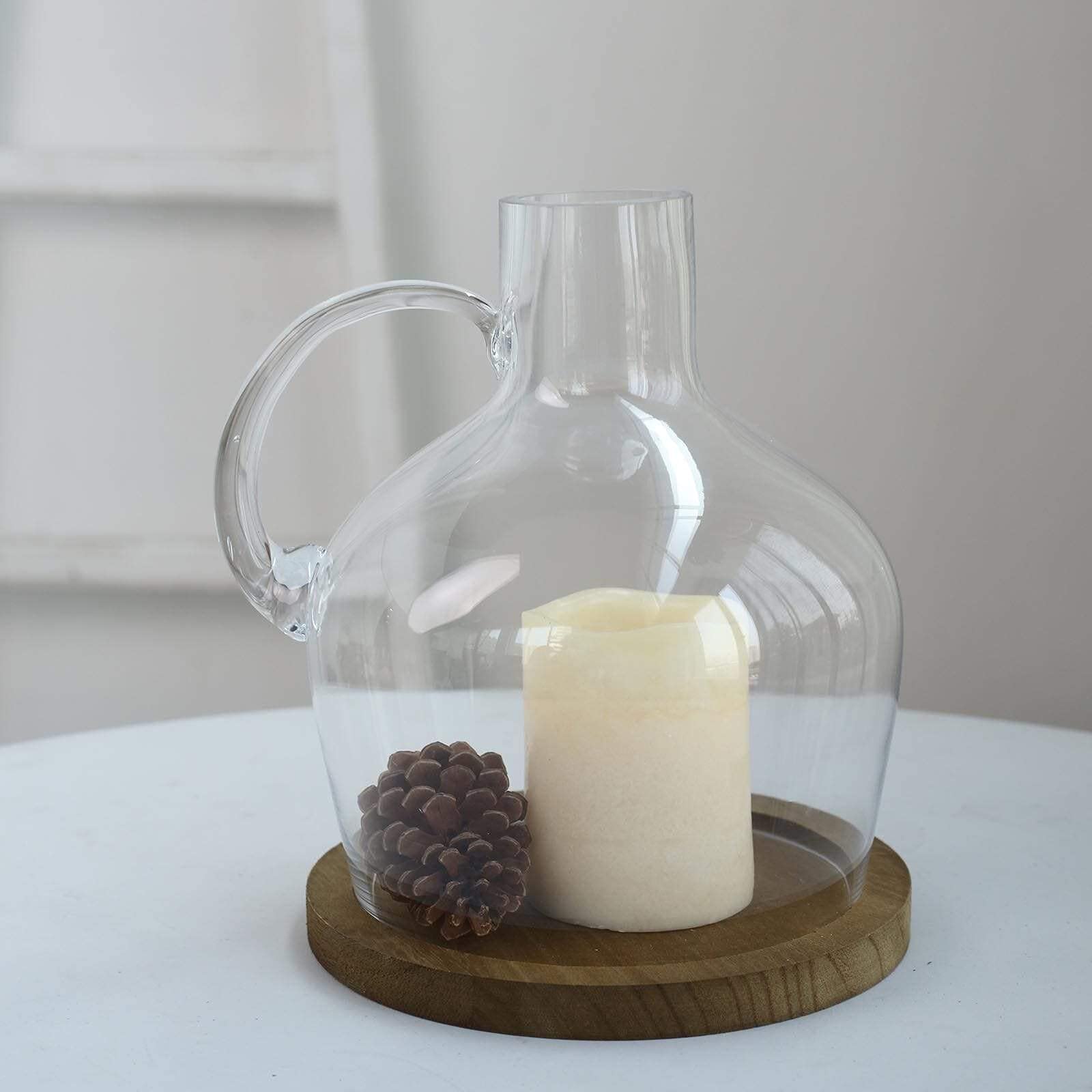 10 Inch Clear Glass Vase with Wooden Base - Elegant Home Decor for Centerpieces, Floral Arrangements, and Wedding Decorations