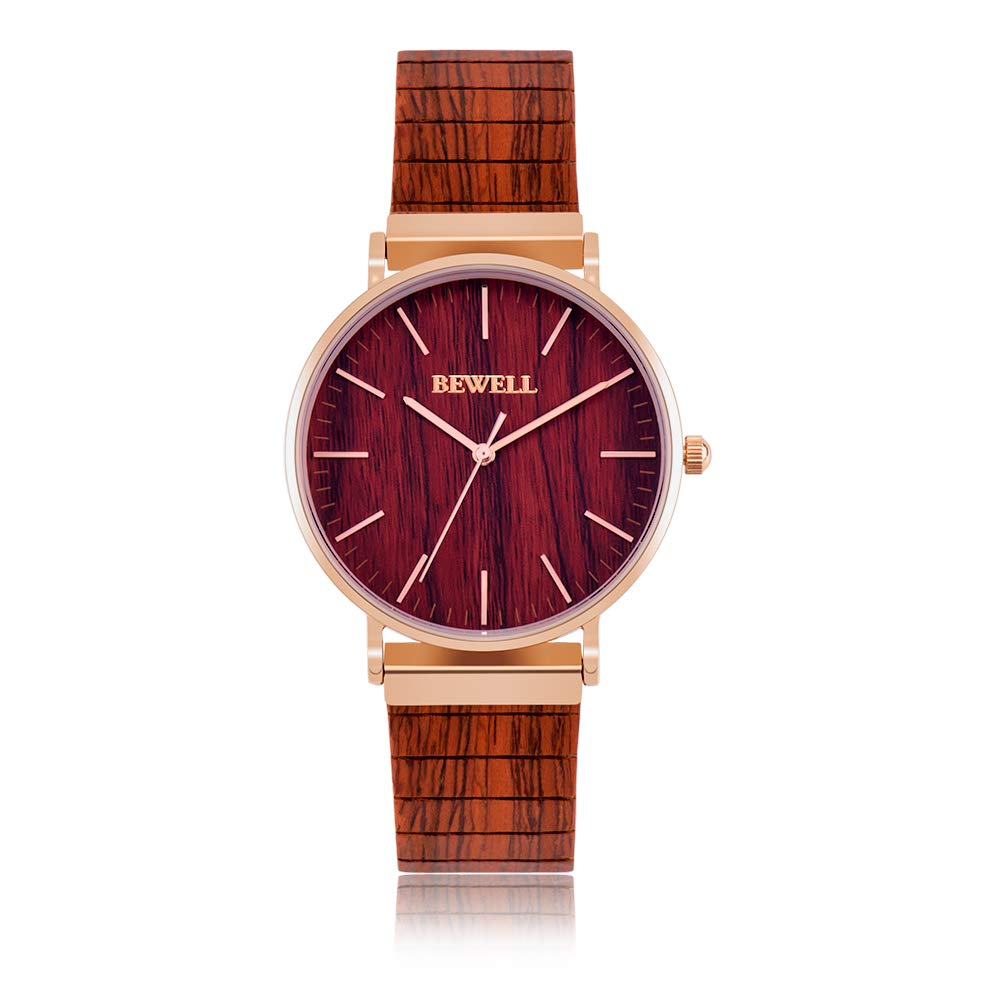 BEWELL Ultra Thin Wooden Watches for Men - Minimalist Analog Quartz Wristwatch - Lightweight Eco-Friendly Wooden Watch - Perfect for Casual Wear, Office & Outdoor Activities