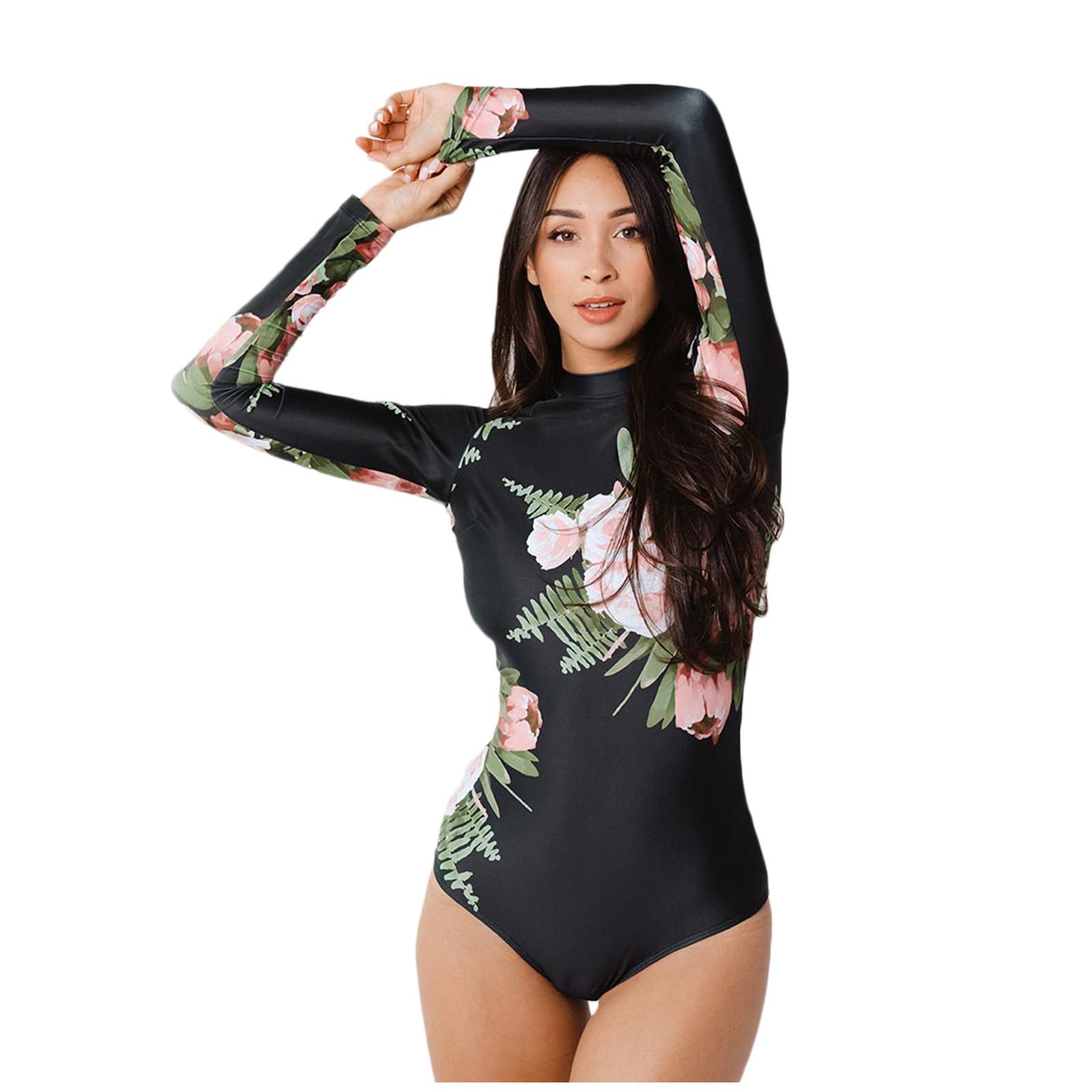 SHOPESSA Women's One Piece Swimsuits - Full Coverage Backless Long Sleeve Surfing Swimwear with Floral Print | Beach, Pool & Water Sports