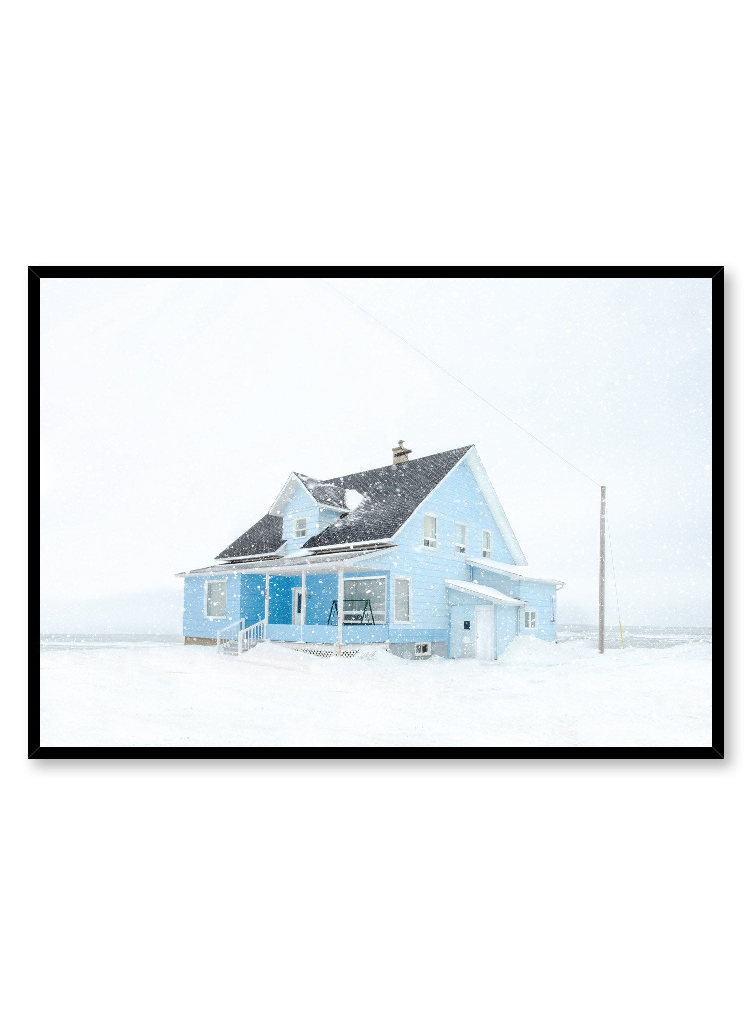 Blue Home in Snow Poster - Winter Landscape Wall Art Print for Home & Office Decor - Perfect for Living Room, Bedroom, and Office Spaces