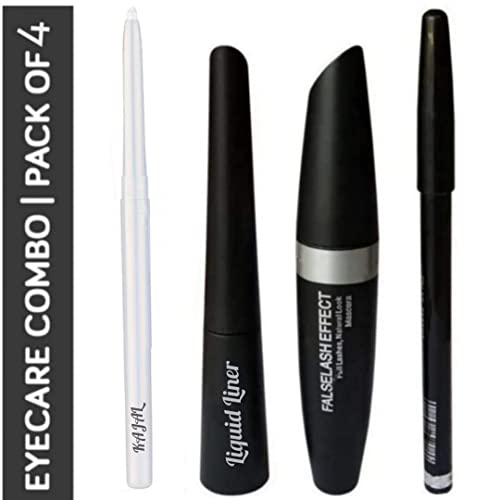 Long Lasting Waterproof Mascara, Eyeliner & Eyebrow Pencil Set - Auto Kajal White (4-Pack) for Everyday Makeup & Professional Looks