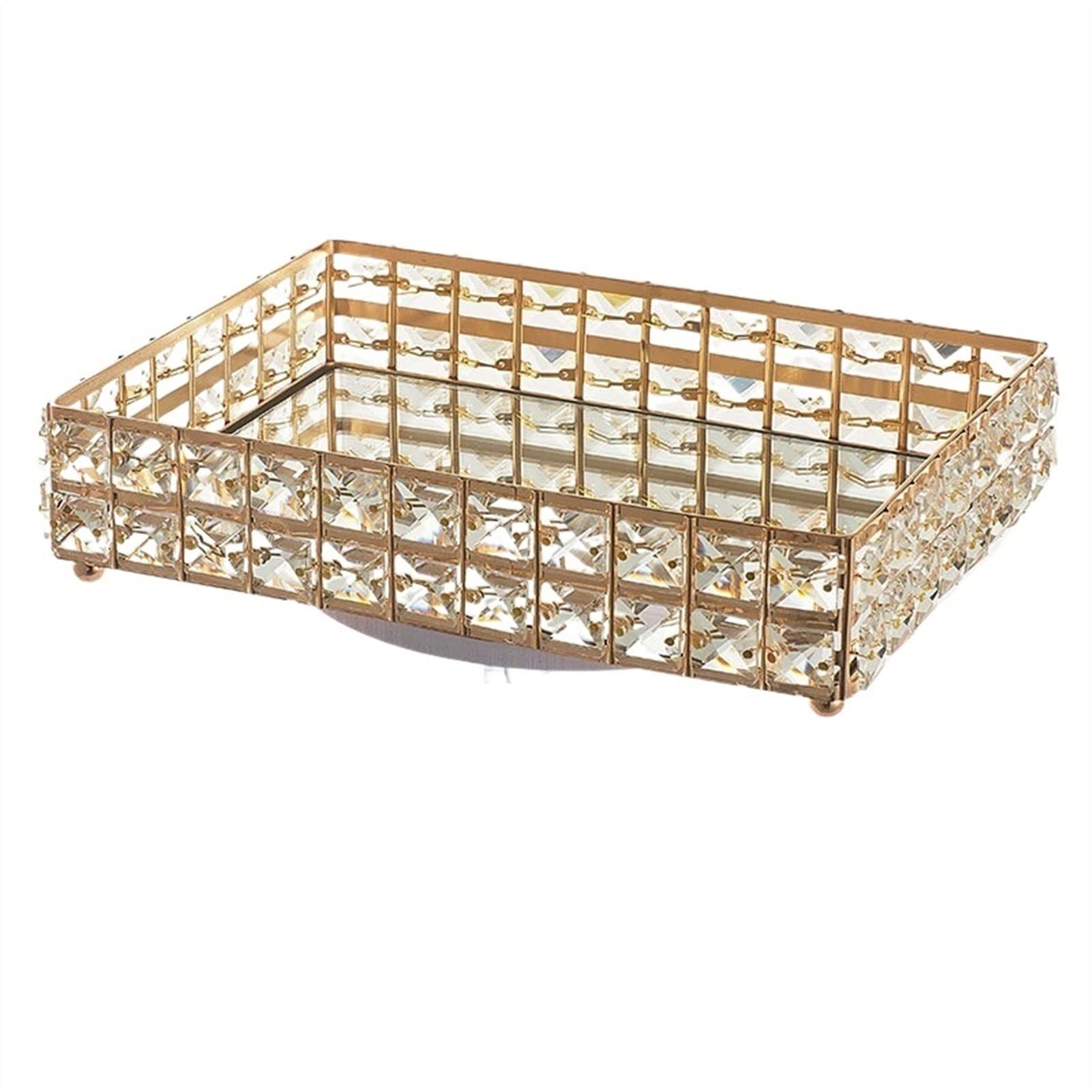 NFEGSIYA 1Pc Square Crystal Tray - Gold Cosmetic Organizer, Jewelry Dish, Fruit & Snack Serving Plate - Perfect for Bathroom Vanity, Wedding Decor & Home Storage