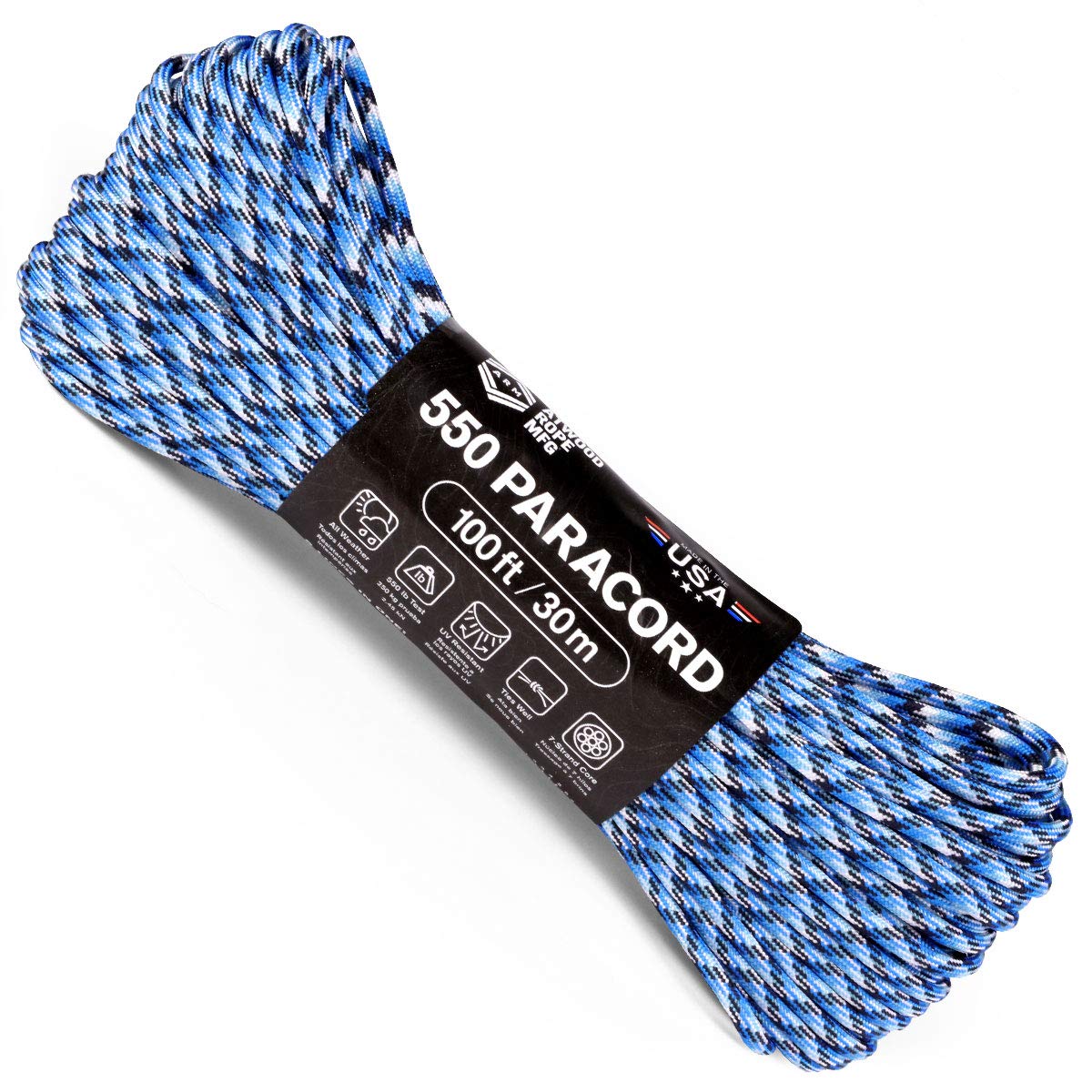 550 Paracord 100ft USA Made - Survival Rope for Camping & Hiking Gear (Blue)