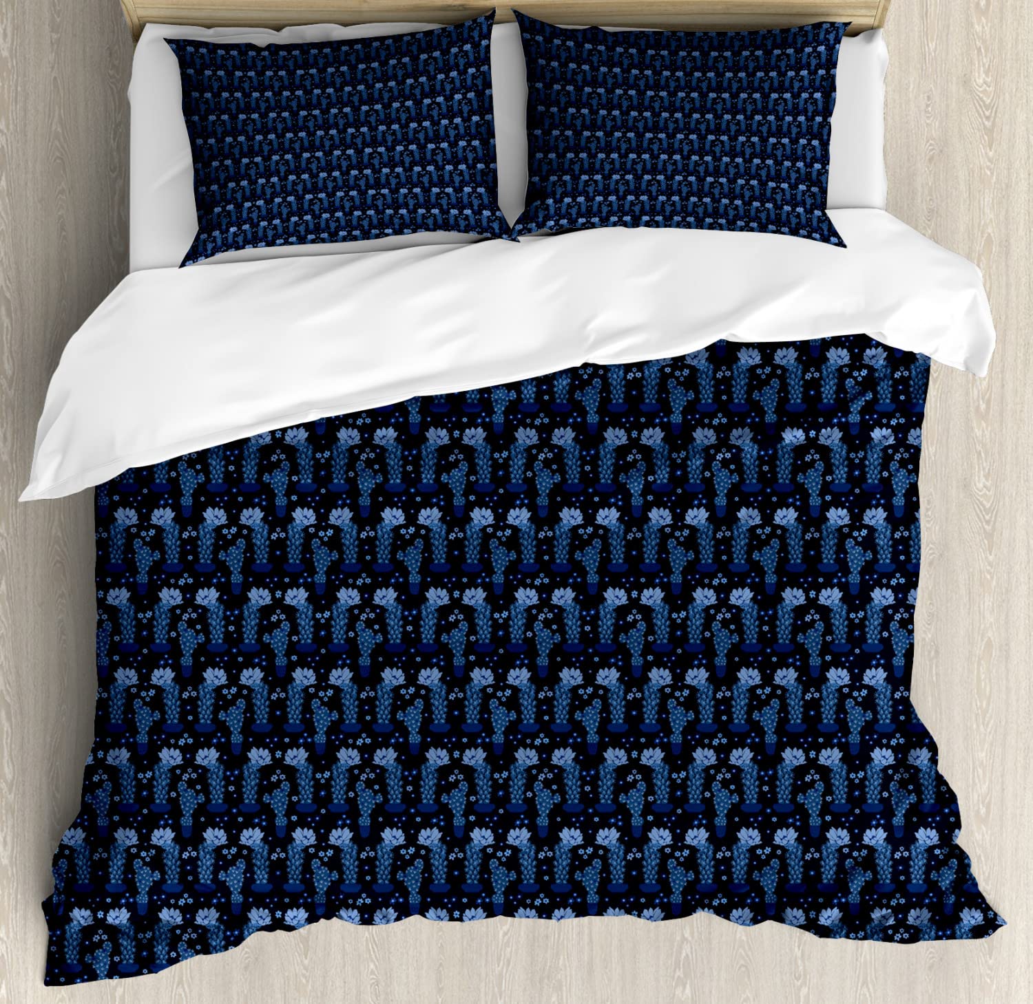 Lunarable Cactus Print Duvet Cover Set - Blossom Flower Cacti in Pots Rhythmic Design, Twin Size 2-Piece Bedding Set with 2 Duvet Covers & 2 Pillowcases, Charcoal Grey Slate Blue - Perfect for Kids Room, Guest Bedroom, and Boho Home Decor