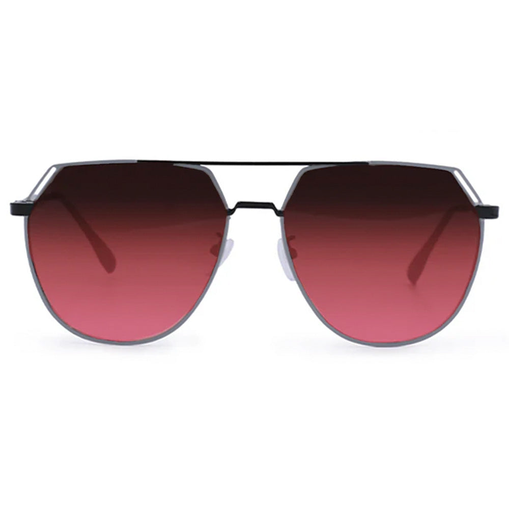 Farrah Black Frame Ruby Lens Square Aviator Sunglasses for Women - UV Protection, Retro Fashion Shades for Driving, Beach & Outdoor Activities