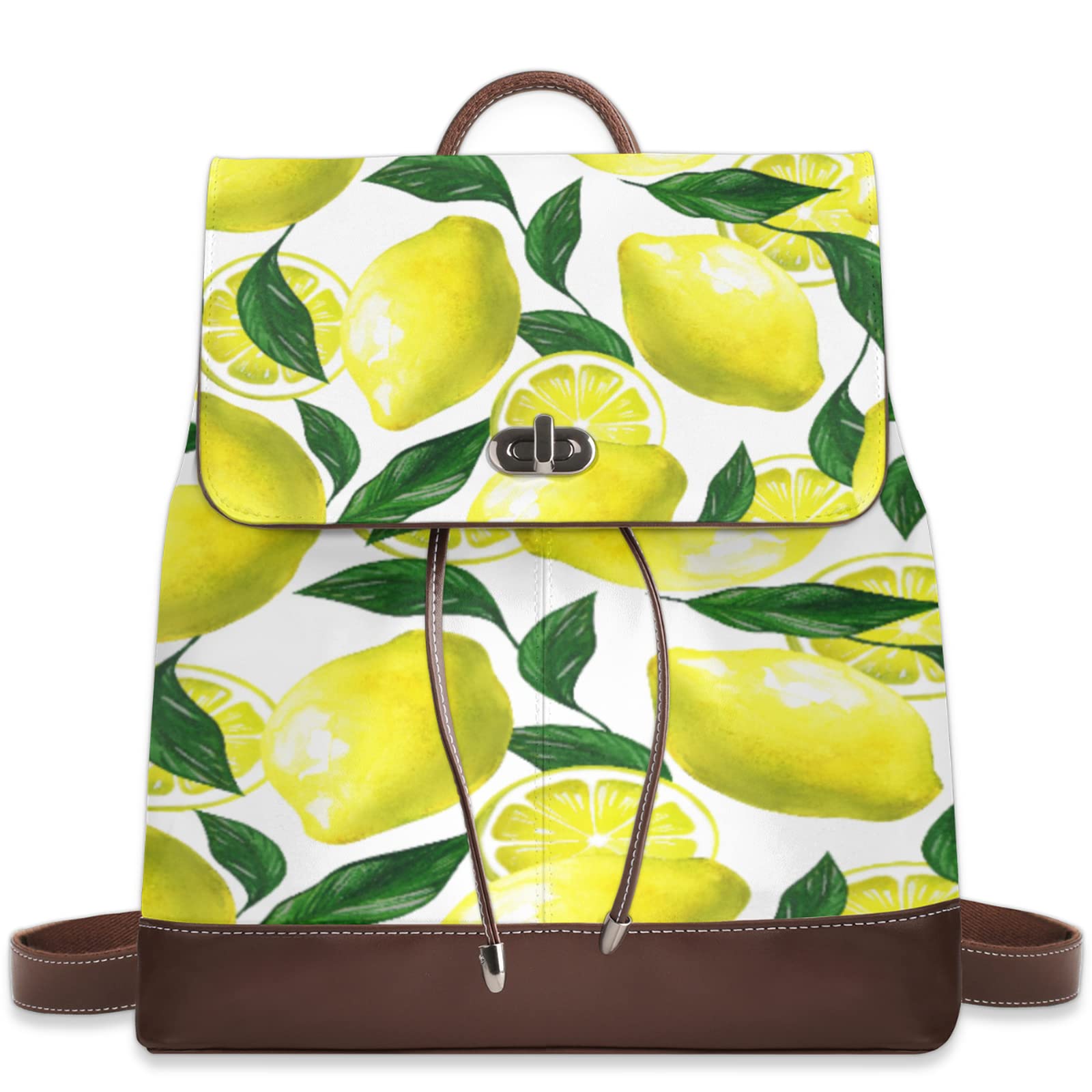 Fresh Lemon Slice PU Leather Backpack - Stylish Laptop Bag for Women & Girls, Perfect for Travel & School