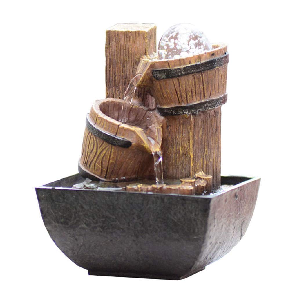2-Layer Resin Wooden Barrel Tabletop Fountain with Circulating Water - Zen Water Feature for Home, Office & Garden Decor | Perfect for Meditation Spaces, Work Desks & Outdoor Relaxation Areas