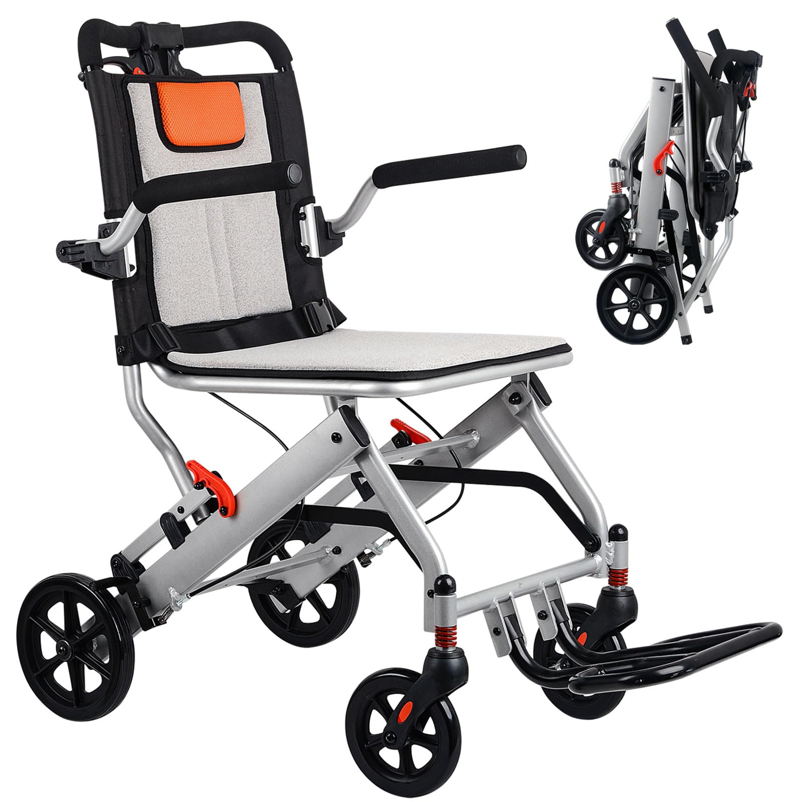 Ultra-Light Folding Transport Wheelchair for Adults & Elderly - Only 15lbs, Portable Travel Wheelchair with Hand Brake & Travel Bag - Perfect for Airplane Travel, Hospitals, and Outdoor Activities
