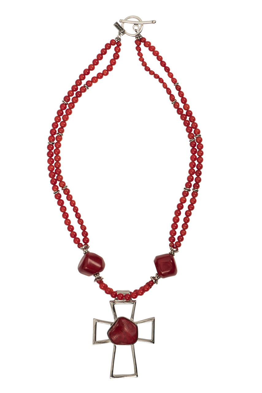 Paige Wallace Coral Cross Pendant Necklace - Elegant Sterling Silver Jewelry for Women, Perfect Gift for Baptism, Confirmation & Everyday Wear