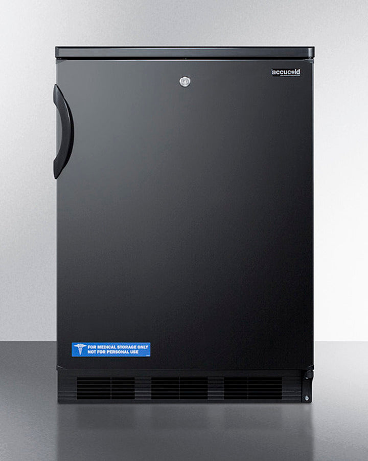 Accucold 24 Inch Wide All Refrigerator with Front Lock - Black Exterior FF7LBLK - Perfect for Laboratories, Medical Offices, and Commercial Use