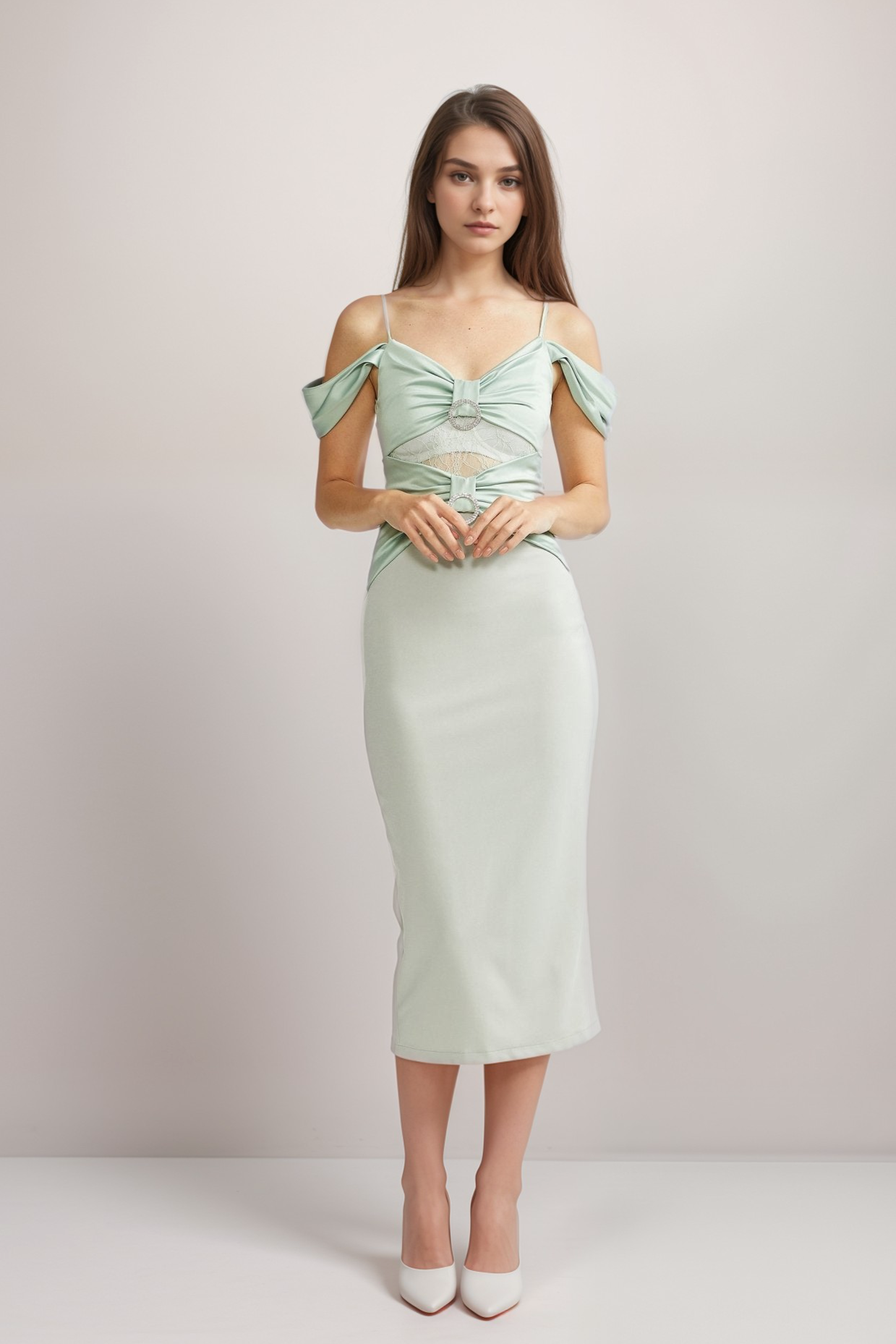 Charline Green Midi Dress for Women - Elegant Flowy Summer Dress for Casual Outings, Parties & Weddings