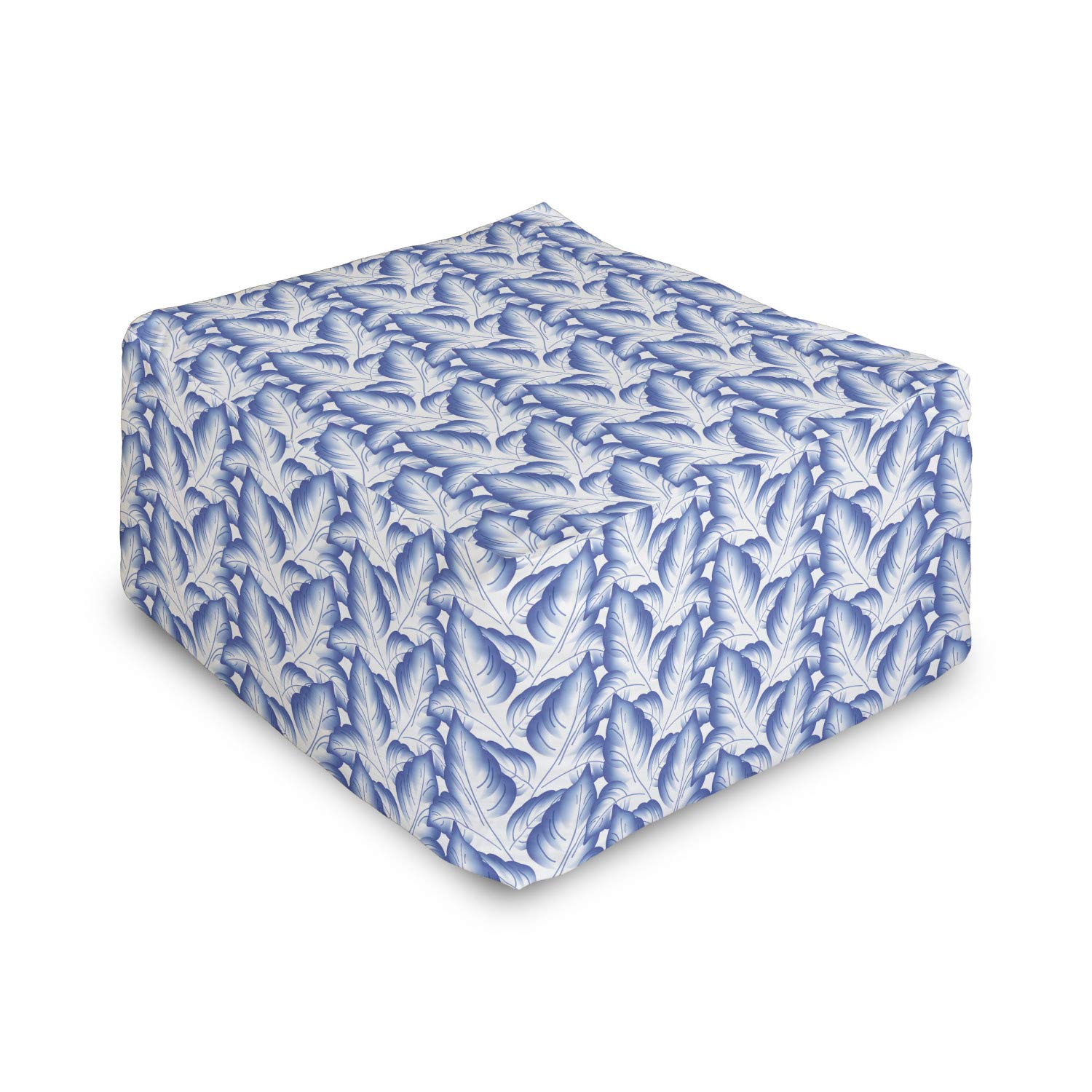 Ambesonne Russian Rectangle Pouf Ottoman - Floral Leaves Porcelain Style Traditional Folk Pattern in Soft Pastel Blue, 25