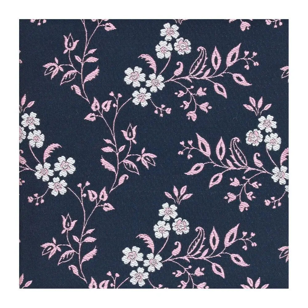L A Smith Pink On Navy Leafy Floral Hank - Stylish Floral Print Handkerchief for Women, Perfect for Weddings, Parties & Everyday Elegance
