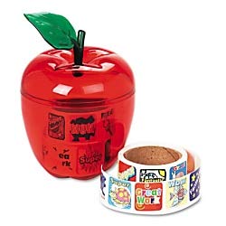 Pacon Apple Reward Sticker Dispenser with 468 Stickers - 36 Fun Designs for Teachers & Students - Perfect for Classroom Rewards, Behavior Charts & Homework Incentives