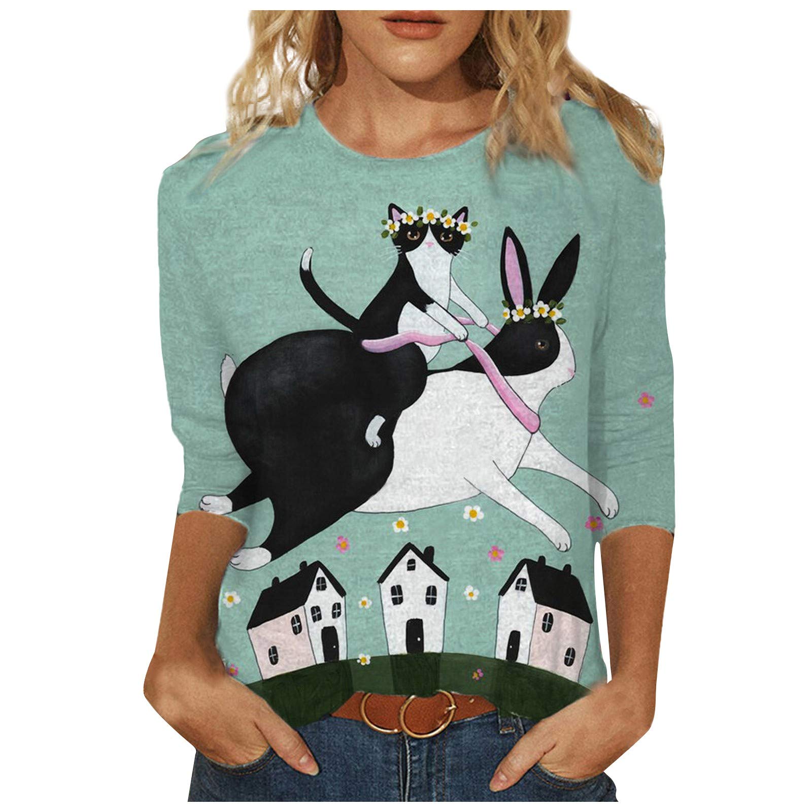 Vintage 3/4 Sleeve Graphic T-Shirts for Women - Trendy Animal Print Summer Tops, Loose Fit Streetwear Tunic - Perfect for Casual Outings, Beach Days & Boho Fashion Styles