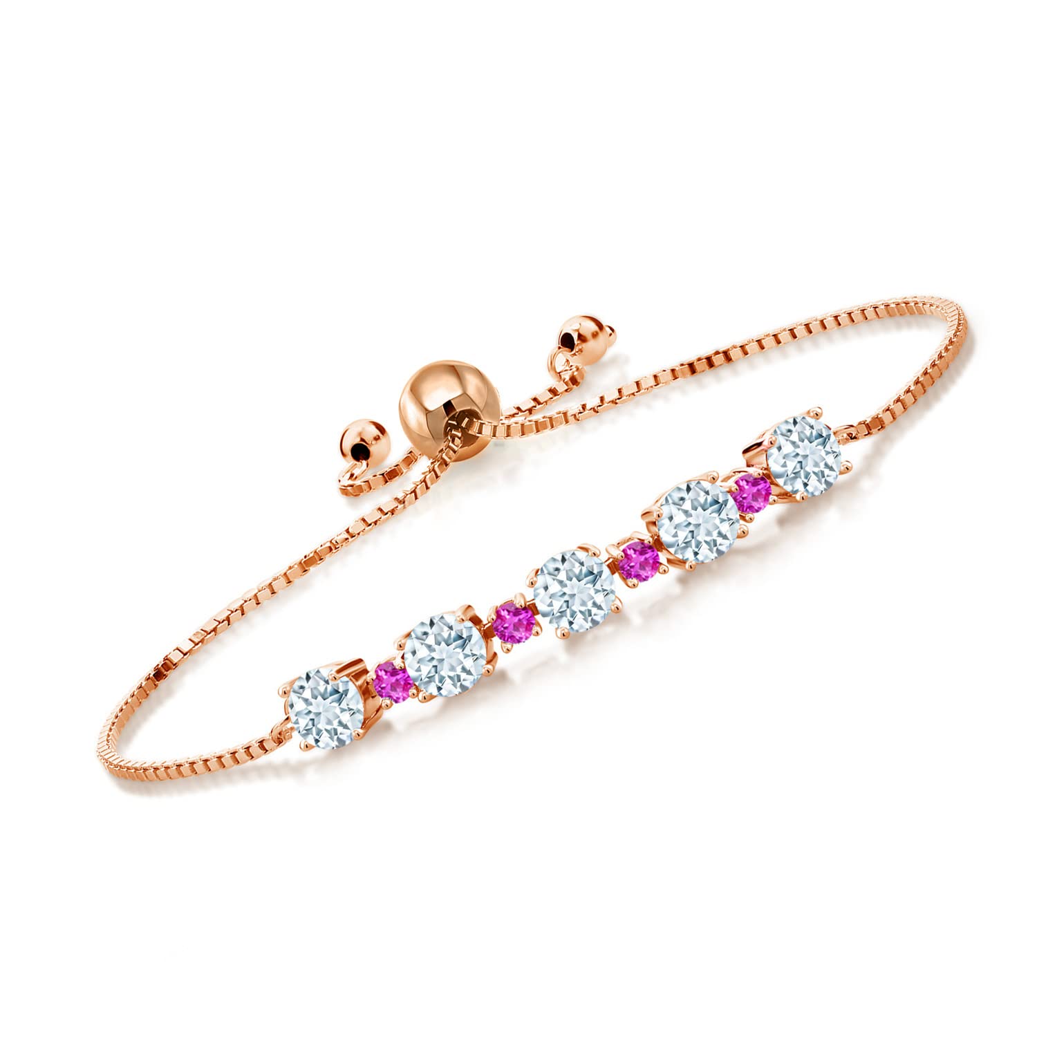 2.70 Ct Sky Blue Aquamarine & Pink Sapphire Tennis Bracelet in 18K Rose Gold Plated Silver - Elegant Jewelry Gift for Women, Perfect for Weddings, Anniversaries and Special Occasions