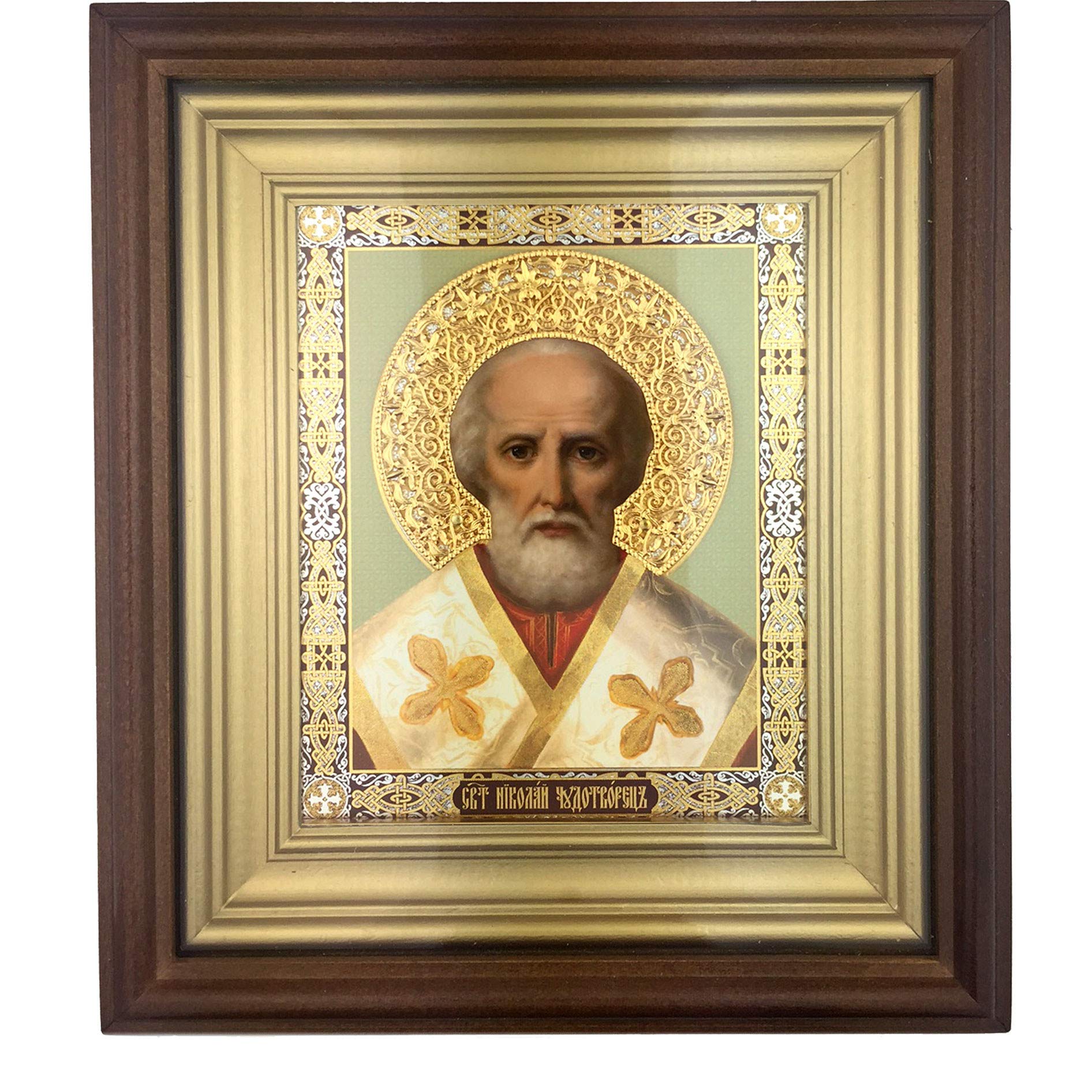 Religious Gold Russian Icon of St. Nicholas - Handcrafted Wooden Frame Orthodox Christian Gift for Home Altar, Prayer Corner & Spiritual Decor