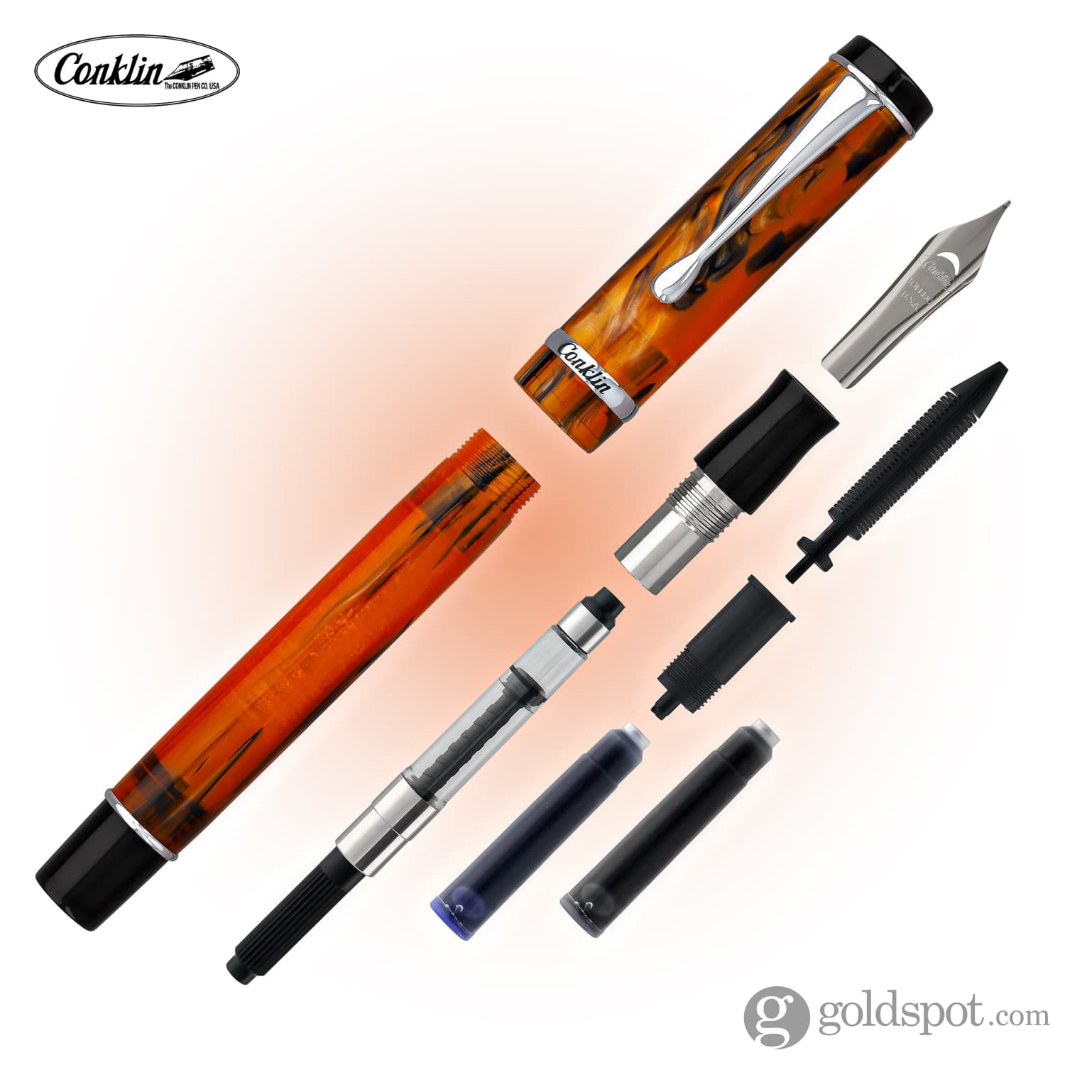 Conklin Duragraph Fountain Pen - Amber Finish, Medium Nib, Classic Design for Smooth Writing | Perfect for Calligraphy, Journaling & Professional Use