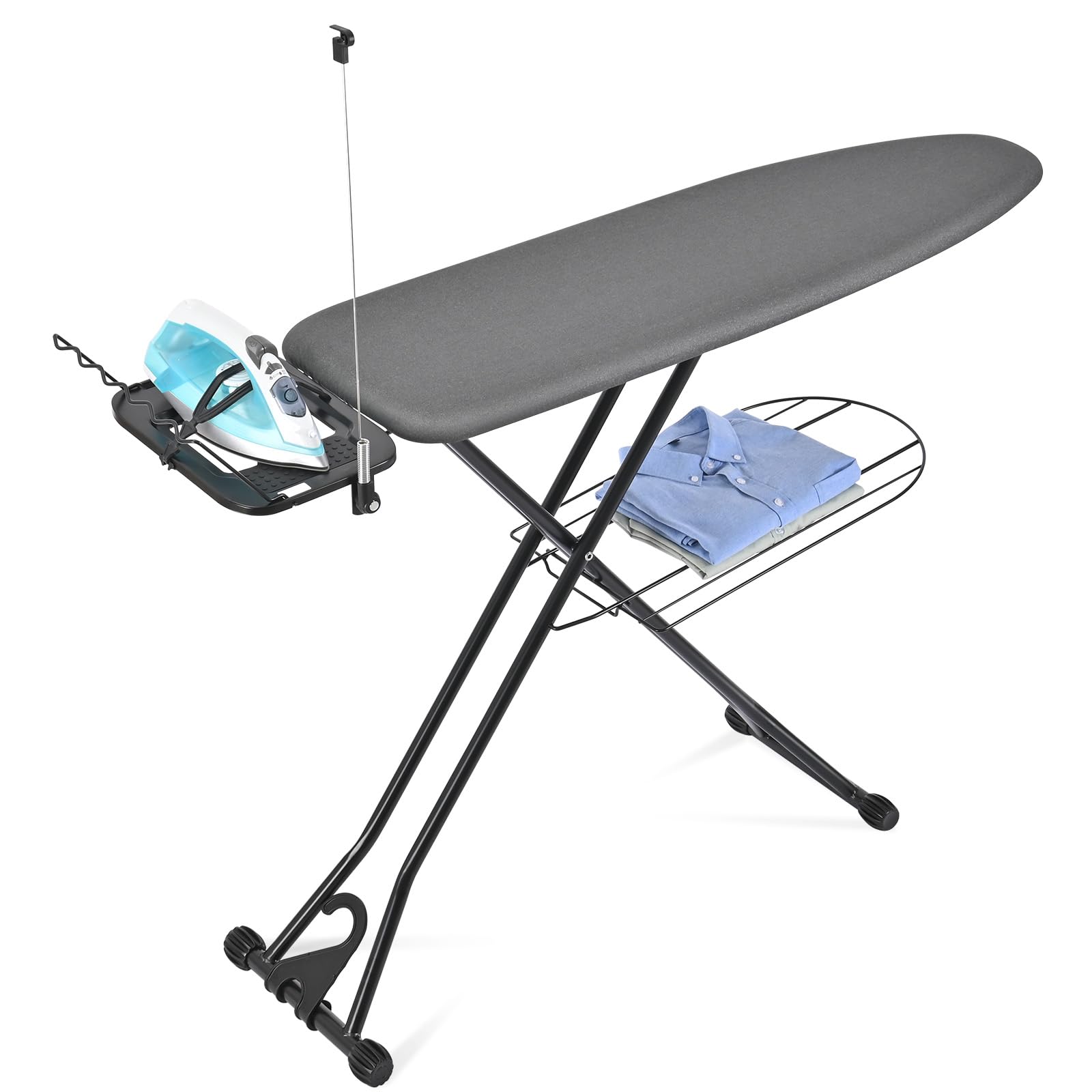 APEXCHASER Premium Ironing Board with Iron Rest - 7 Adjustable Height, Garment Rack & Extra Thick Cover - Heavy Duty 13x43 Black Silicone Iron Holder - Perfect for Home Laundry, Sewing Rooms & Professional Tailoring